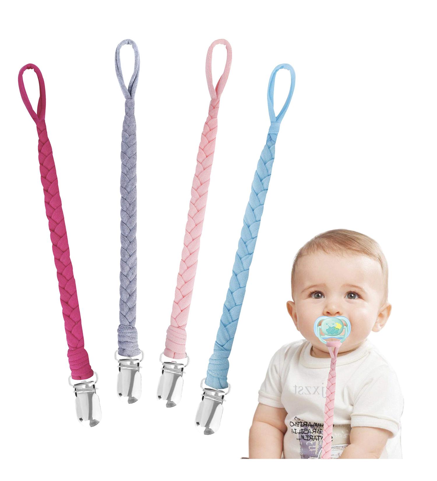 Shop Pacifier Chains for Newborns - 4 Cotton Pacifier Straps for Boys & Girls | Triangle Sucker Bibs - Buy Online on GoSupps.com
