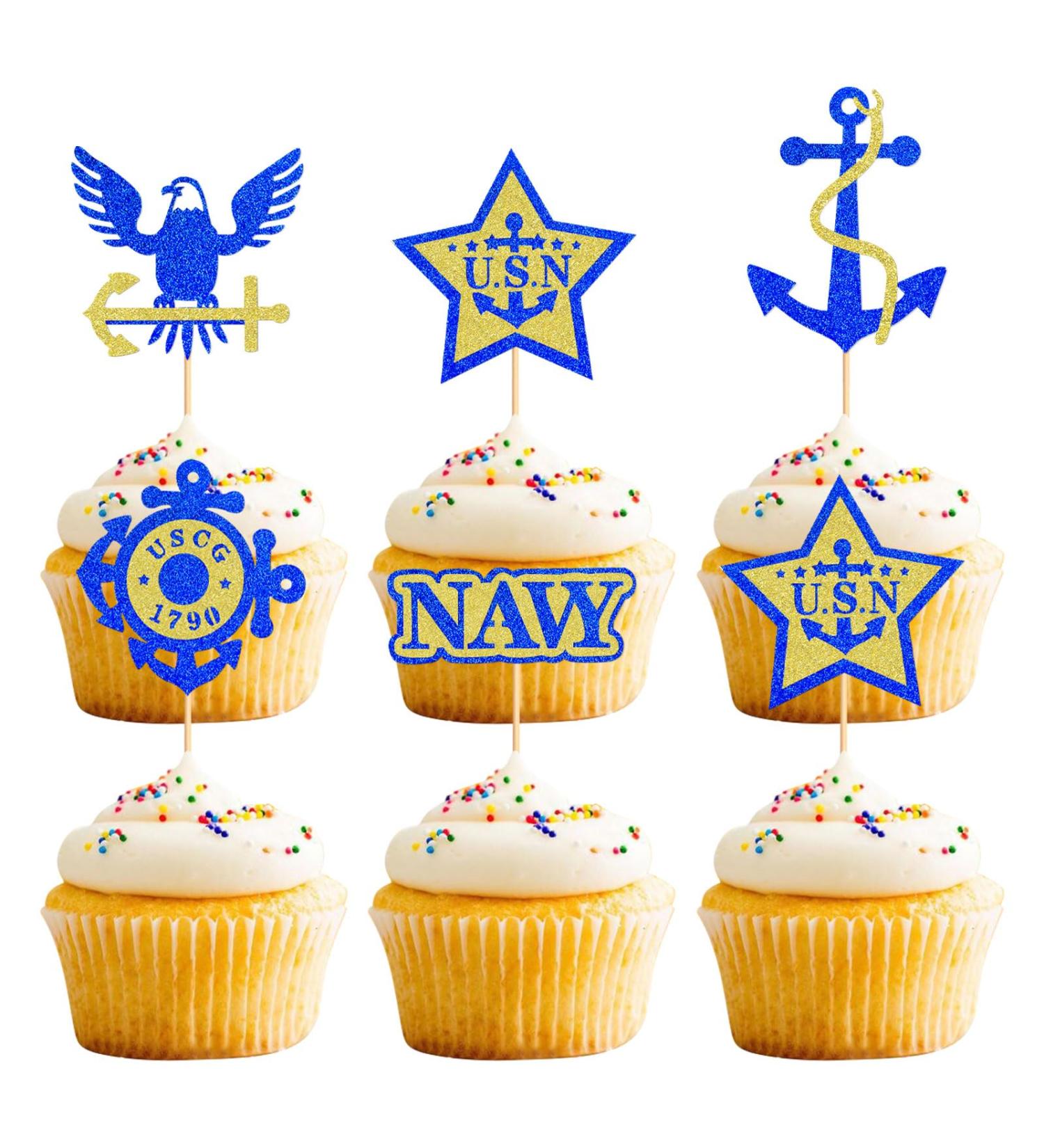 Keaziu 24PCS Military Themed Cupcake Toppers Navy Military Themed Retired Cupcake Picks Navy Bound Themed Cupcake Decorations Retirement Army Birthday Party Cake Decorations Supplies Navy Blue 2 - Buy Online on GoSupps.com