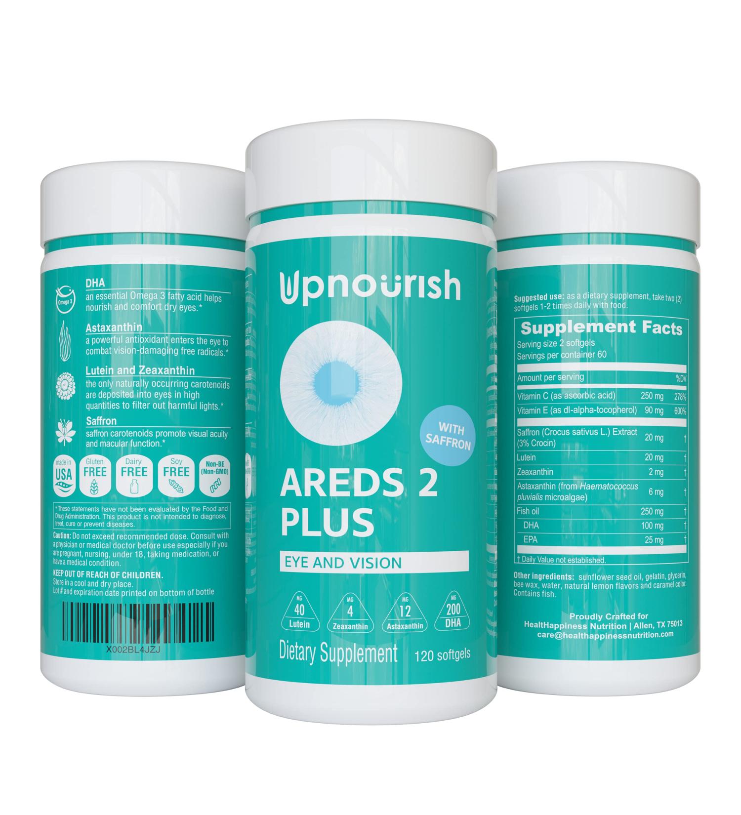AREDS 2 Eye Vitamins for Macular Degeneration & Dry Eye - Lutein 40mg, Zeaxanthin, Saffron, Astaxanthin 12mg, DHA 200mg - Eye Supplements for Eye Strain, Pressure & Night Vision - 120 Softgels - Buy Online on GoSupps.com