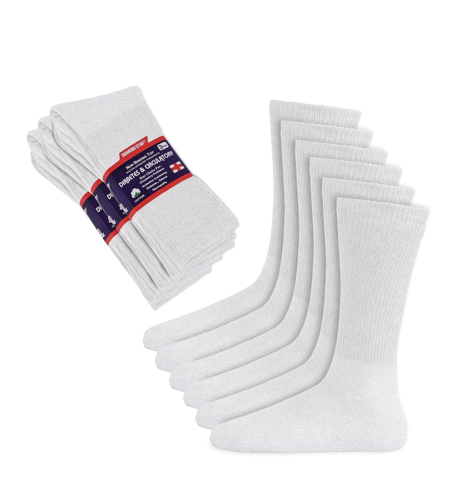 Diamond Star Diabetic Socks for Men & Women - Non-Binding Doctor Approved Crew Socks - White, 12 Pairs (Size 9-11) - Buy Online on GoSupps.com