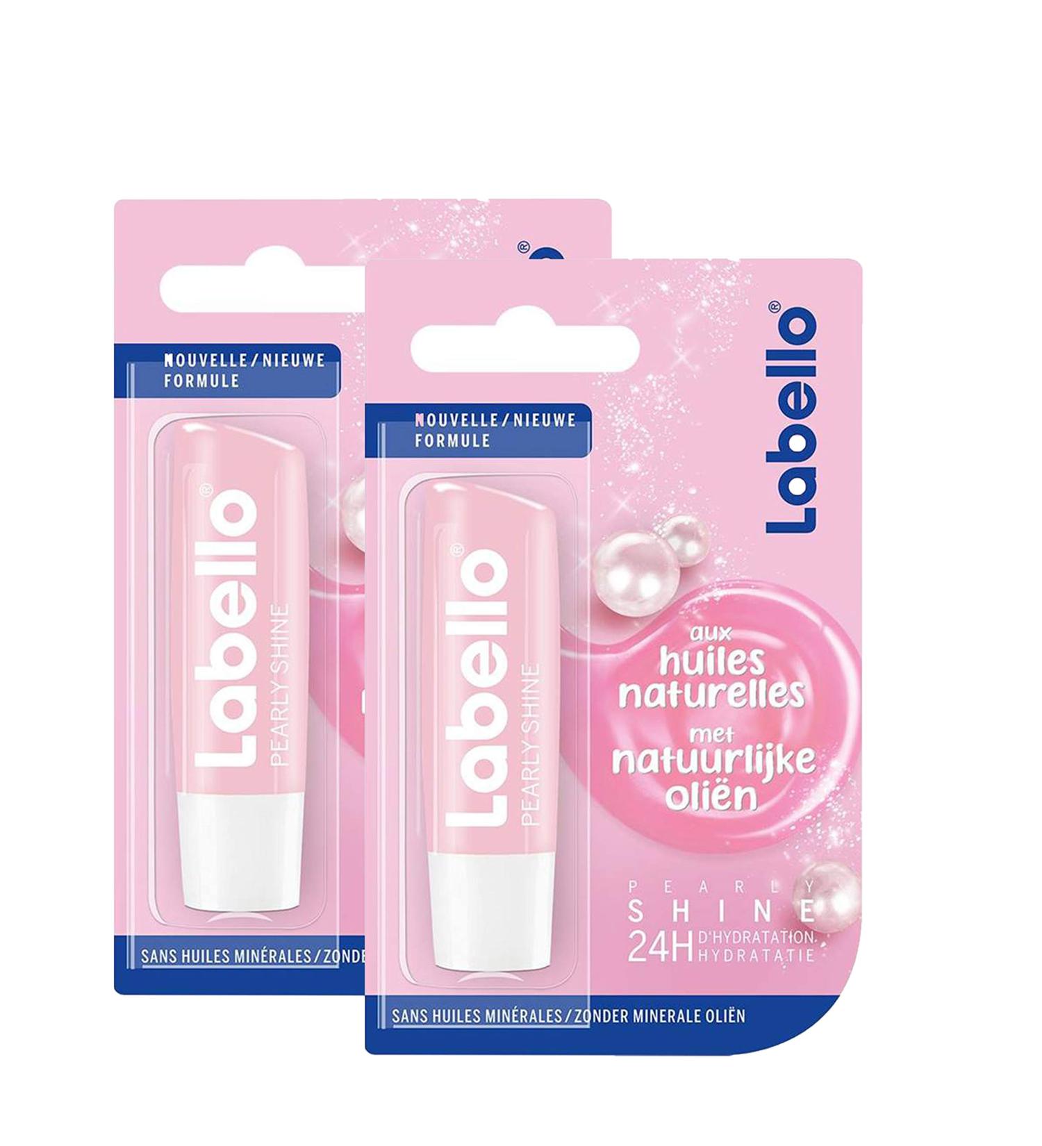 Nivea Labello Pearly Shine (2 x 5.5 ml) lip balm enriched with natural oils and shiny pigments lip care long -lasting moisture for 24 hours Pearly 5.5 ml (2 pack)