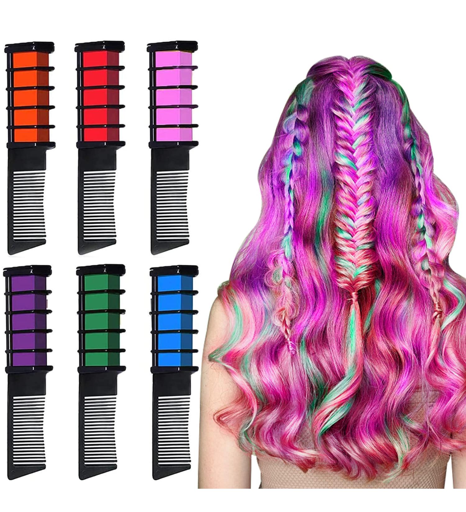 6 Colors Hair Chalk Combs for Girls - Washable Temporary Hair Color Set by EBANKU | Perfect for Birthday, Cosplay, Halloween, Christmas Parties - Buy Online on GoSupps.com