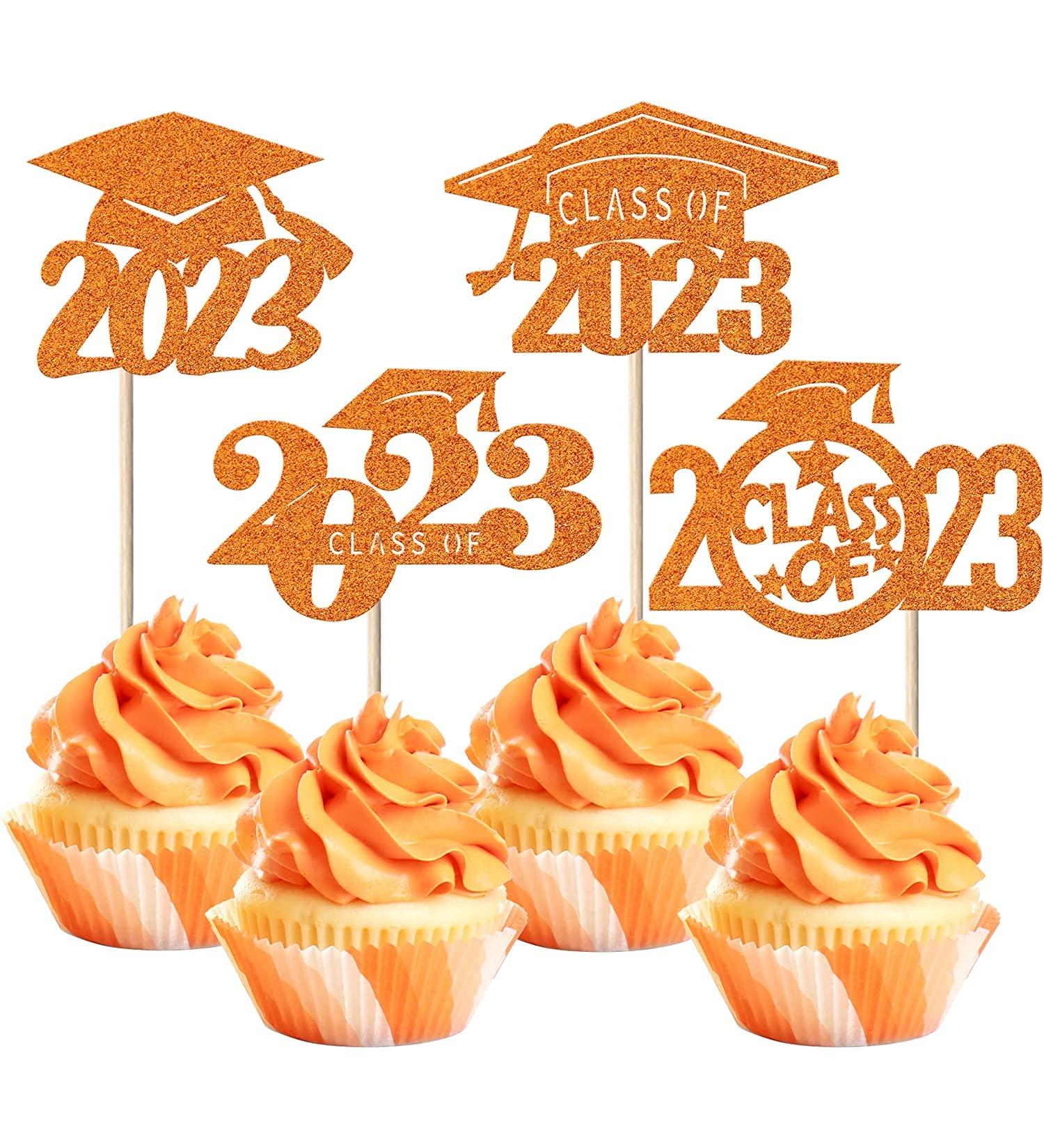 Pack of 36 2023 Cake Decorations Glitter Class of 2023 Congrats Grade Cap Cupcake Toppers Graduation Cake Decoration for Graduation Theme School Boys Girls Graduate Party Cake Decorations Orange Orange 36 Pieces - Buy Online on GoSupps.com
