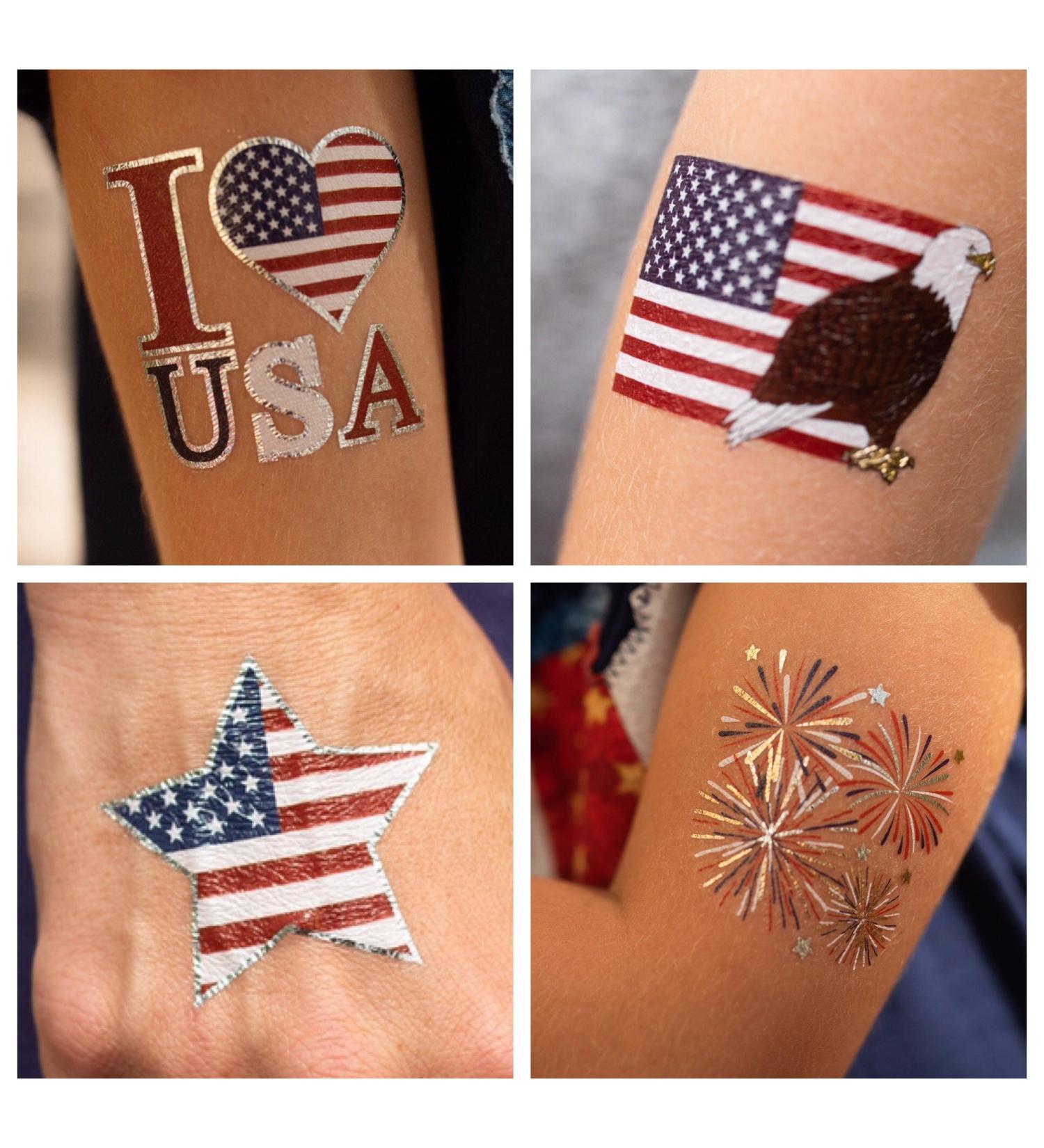 Patriotic Temporary Tattoos | 4th of July Party Supplies | American Flag Red White and Blue Fake Tattoos - Buy Online on GoSupps.com
