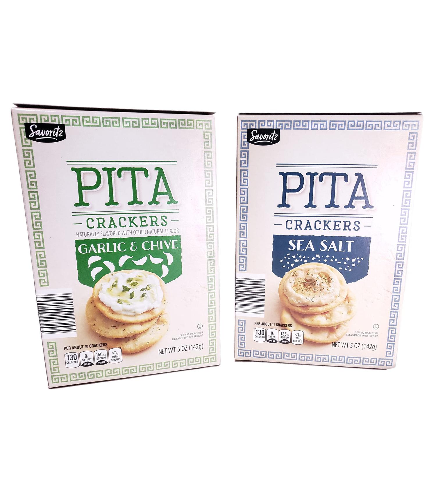 Savoritz Sea Salt and Garlic & Chive PITA Crackers - 5oz (Two Boxes) - Buy Online on GoSupps.com