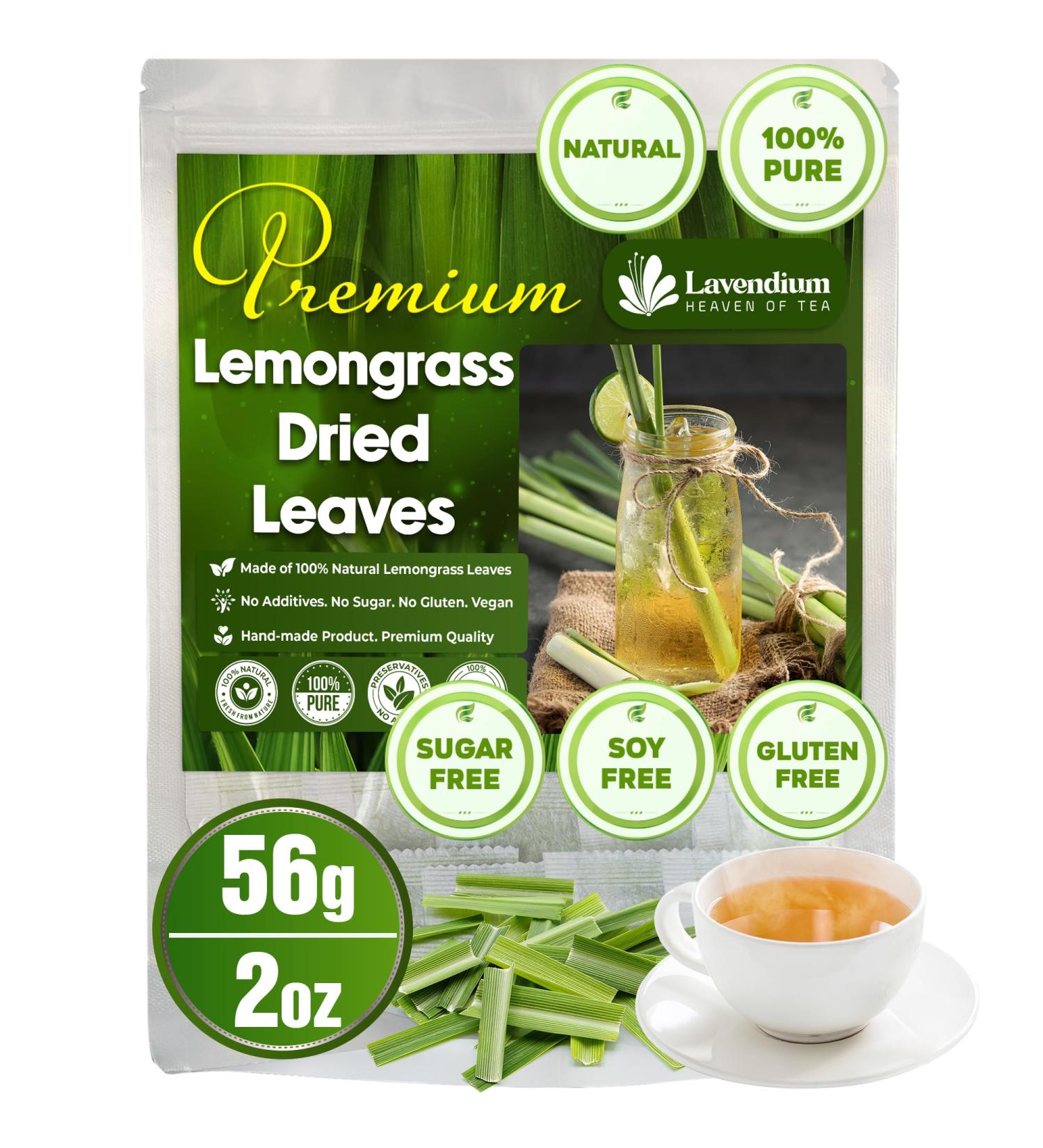 Lavendium 56g (2oz) Lemongrass Dried Leaves (Cut & Sifted) 100% Natural & Pure Lemongrass leaves Lemongrass Herbal Tea. Lemongrass Leaf Tea. No Sugar No Caffeine No Gluten Vegan. - Buy Online on GoSupps.com
