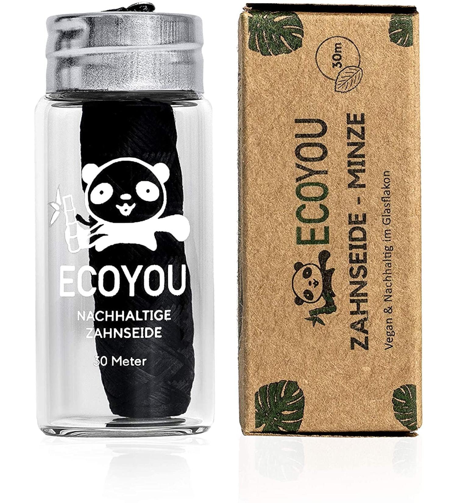 EcoYou Sustainable Bamboo Dental Floss - Plastic-Free Reusable Glass Flacon Vegan Mint Flavor - 30m (1 Pack) - Buy Online on GoSupps.com