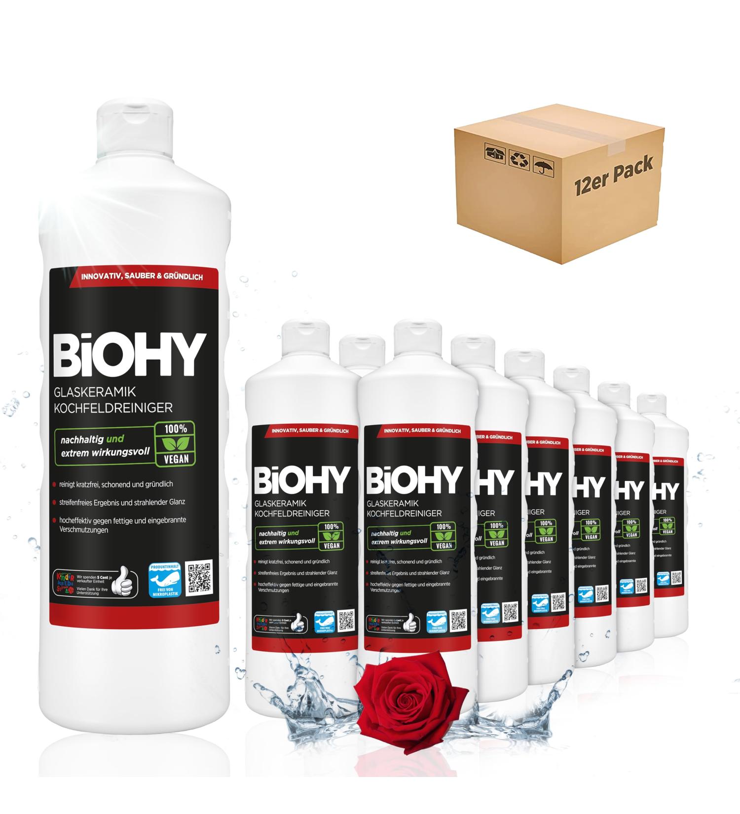 Biohy Glaskeramik Hob Field Cleaner (12 x 1L) | Scratch-Free High Gloss Ceranfeldreiniger | Ultimate Kitchen Cleaner & Ceranium Field Scraper Supplement - Buy Online on GoSupps.com