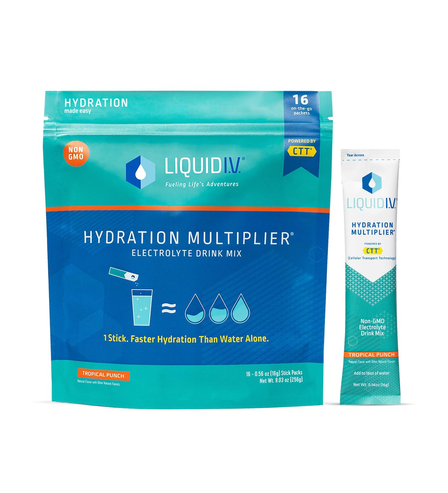 Liquid I.V. Hydration Multiplier - Tropical Punch Electrolyte Drink Mix - 16 Stick Pack - Non-GMO - Buy Online on GoSupps.com