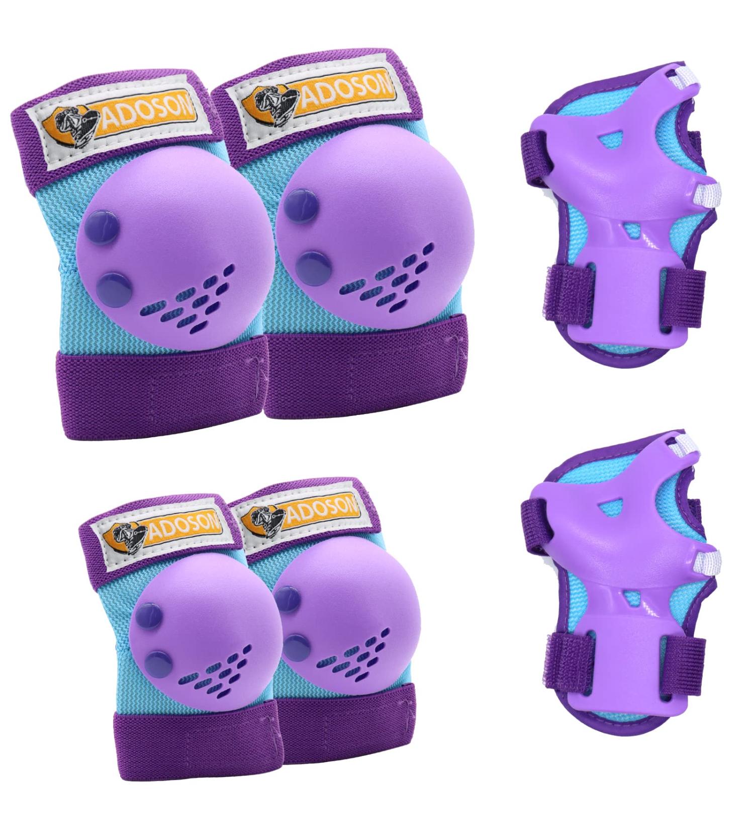 Kids Protective Gear Set for Sports, Roller Skates, Cycling - Blue/Purple - Youth Knee Pads, Elbow Pads, Wrist Guards - Ages 6-15 - Buy Online on GoSupps.com