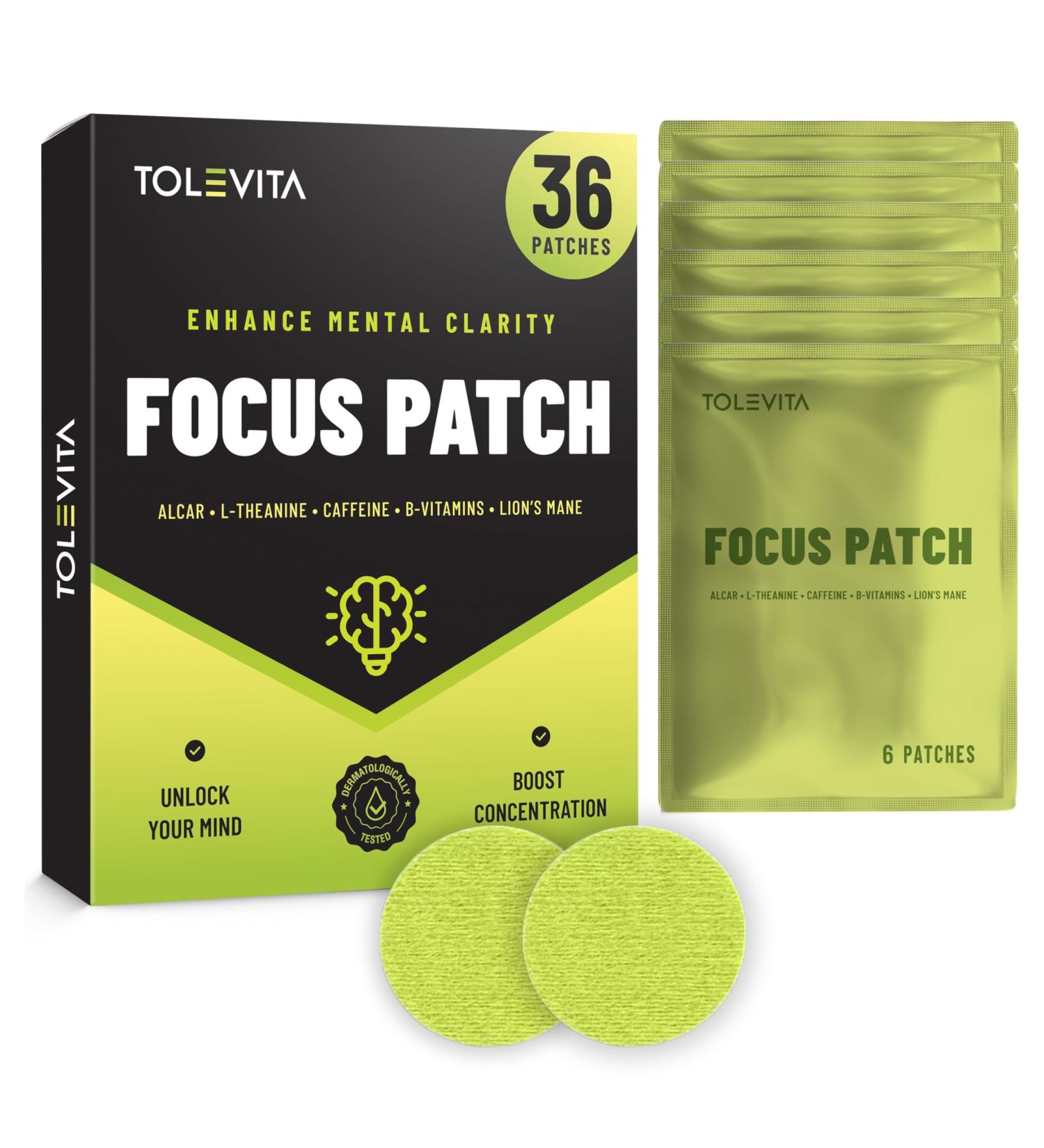 TOLEVITA Focus 36 pcs Patches Mental Clarity & Energy - ALCAR L-Theanine B-Vitamins Lion s Mane Convenient On-The-Go Patches - Buy Online on GoSupps.com