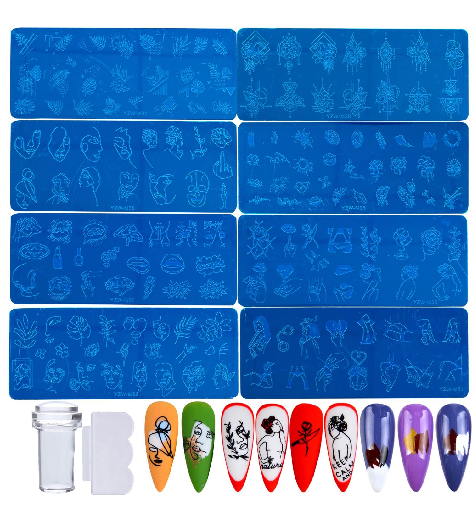 AddFavor Nail Stamper Kit - 8pc Stamping Plates with Minimalist Geometric Designs for DIY Nail Art - Gel Polish Print Stencils Tools - Buy Online on GoSupps.com