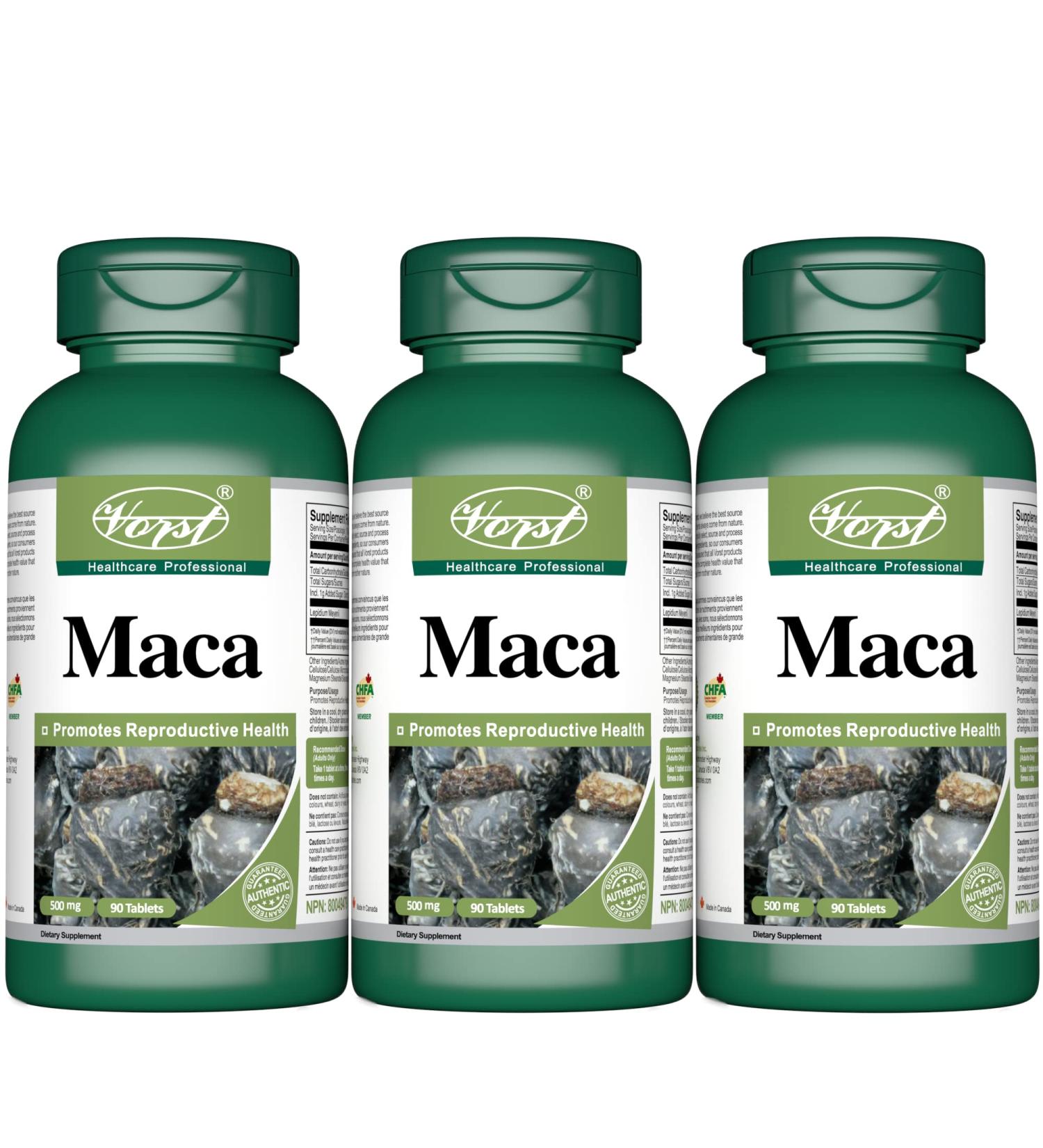 VORST Maca 500mg 90 Vegan Tablets | Supplement for Reproductive Health & Energy for Men & Women | Black Peruvian Maca Root | 3 Bottles 270 count (Pack of 1) - Buy Online on GoSupps.com