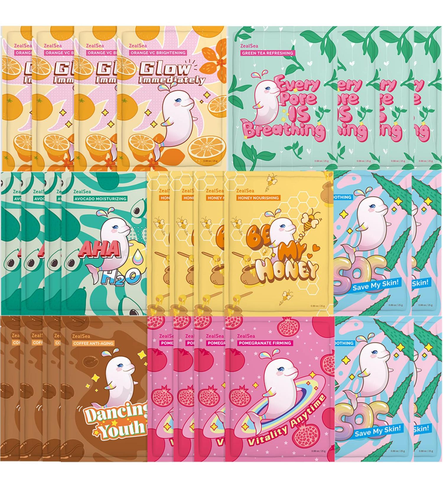 Zealsea Facial Masks Set - 28 Pieces Hydrating & Brightening Masks for All Skin Types - Perfect for Girls & Children - Buy Online on GoSupps.com