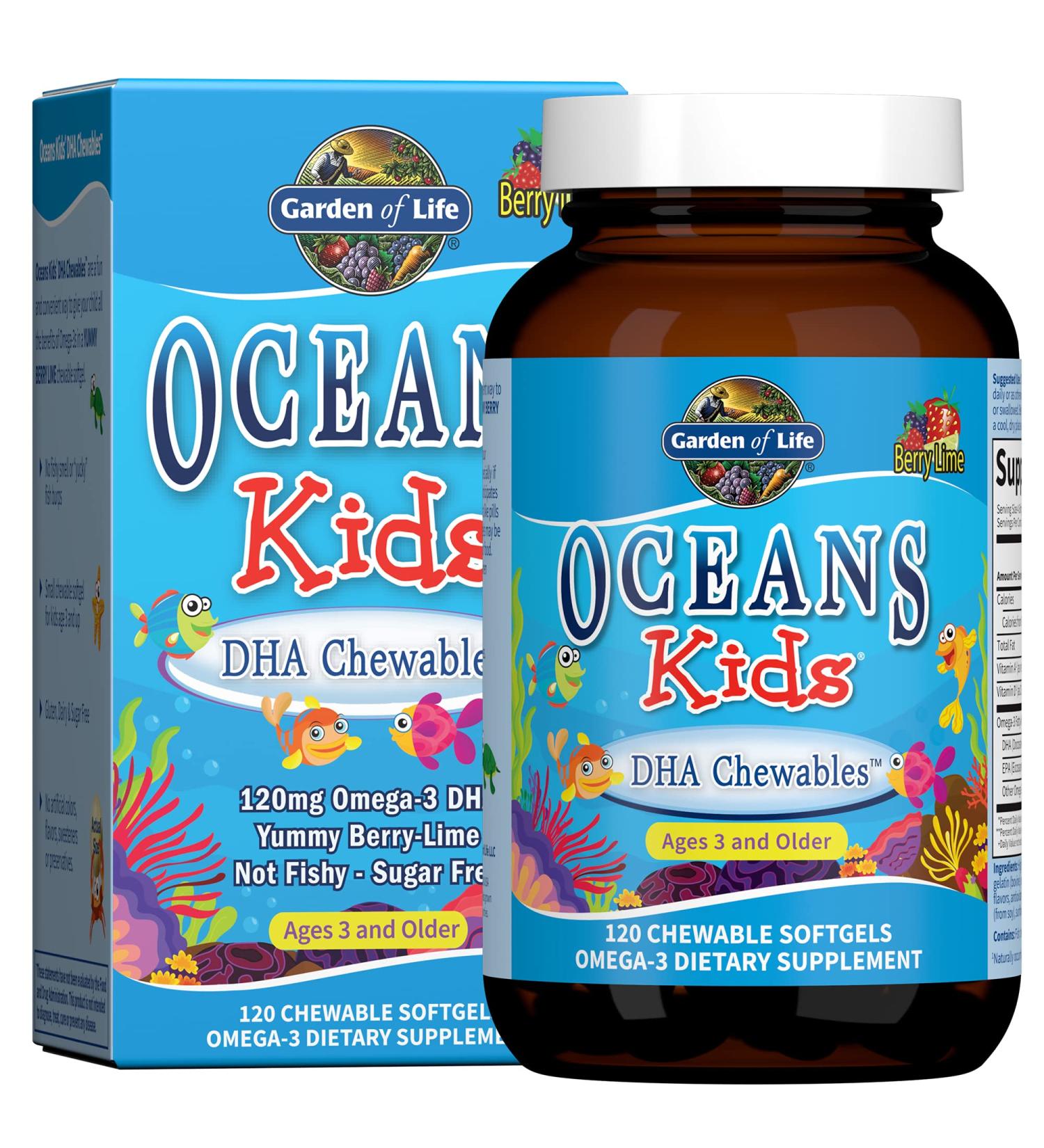 Garden of Life Oceans Kids DHA Chewables - Yummy Berry Lime, 120 mg, 120 Softgels for Ages 3+ - Buy Online on GoSupps.com