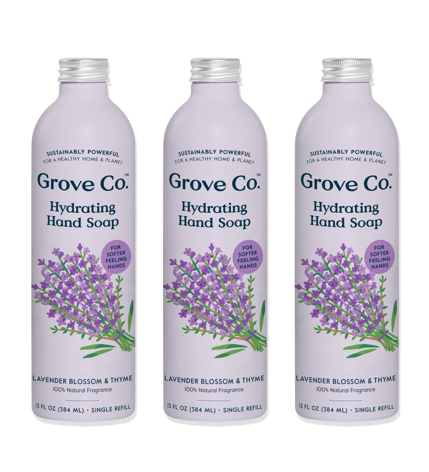 Grove Co. Lavender & Thyme Hydrating Gel Hand Soap Refills - 3 Pack, 100% Natural Plastic-Free Liquid Cleaner Set, Leaves Hands Soft and Clean - 13 Fl Oz - Buy Online on GoSupps.com