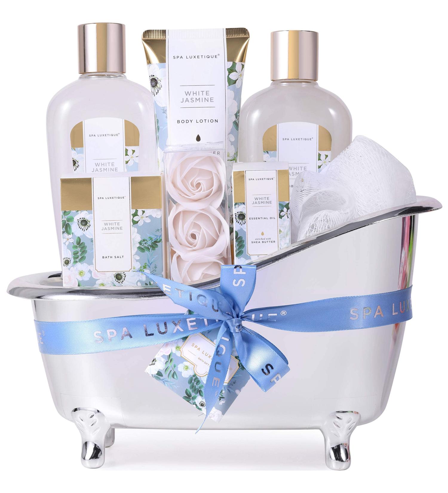 Spa Luxetique White Jasmine 8pcs Bath Gift Set with Essential Oil | Perfect Pamper Gift for Women - Ideal for Mother's Day & Birthdays - Buy Online on GoSupps.com