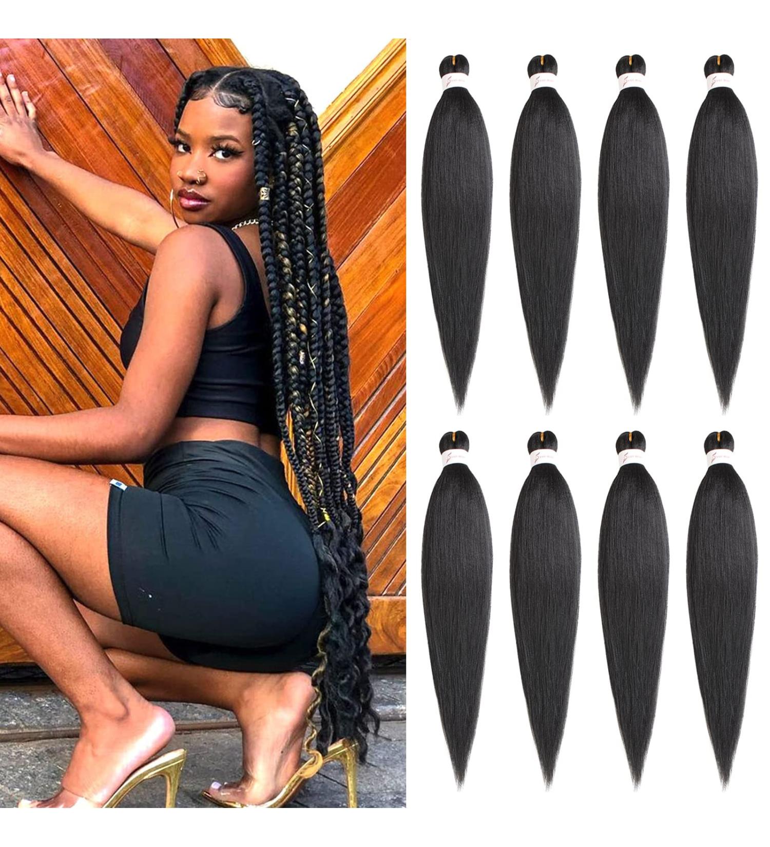 XTREND 8 Packs 36 Inch Long Pre Stretched Braiding Hair EZ Braiding Hair Extensions for Box Braids Hot Water Setting Soft Yaki Texture Kanekalon Crochet Hair Extensions for Braiding 36 Inch (Pack of 8) 1B# - Buy Online on GoSupps.com
