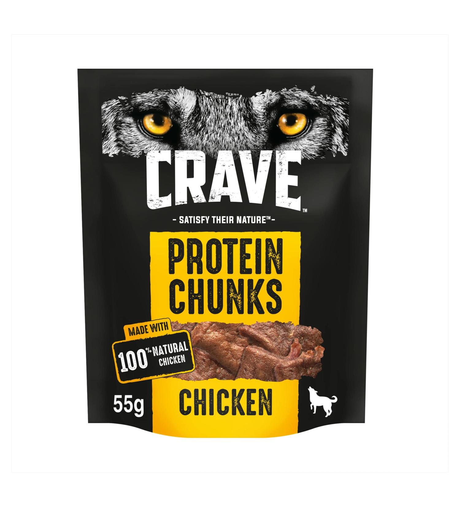 Crave Protein Chunks Dog Treats 6 x 55g - Chicken - High Protein, Grain-Free Snacks - Buy Online on GoSupps.com