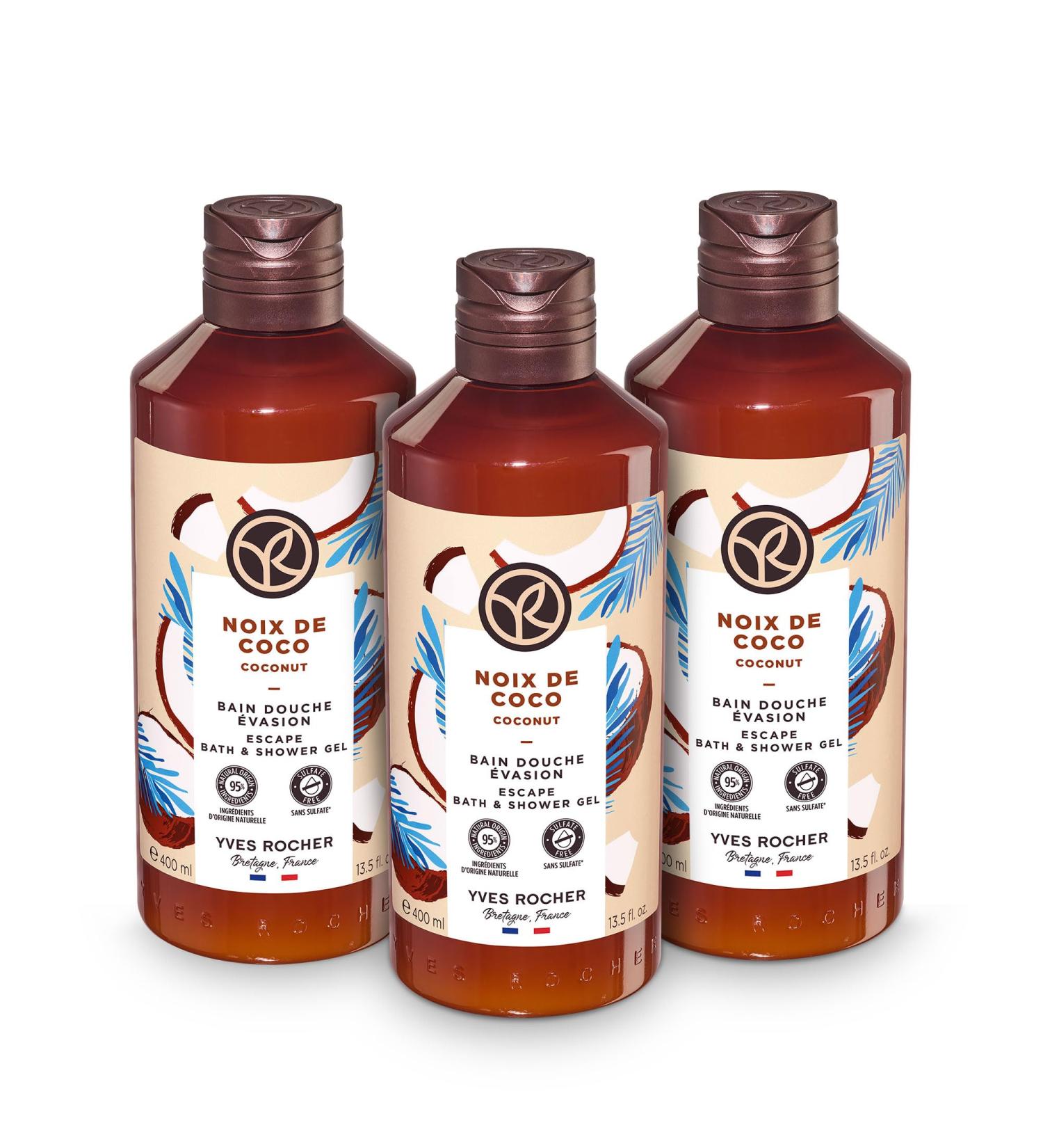 Yves Rocher Shower Gel Trio | Bath & Body Wash | Sulfate Free | Coconut Scent | Bottle 13.5 fl oz (Coconut Trio) - Buy Online on GoSupps.com