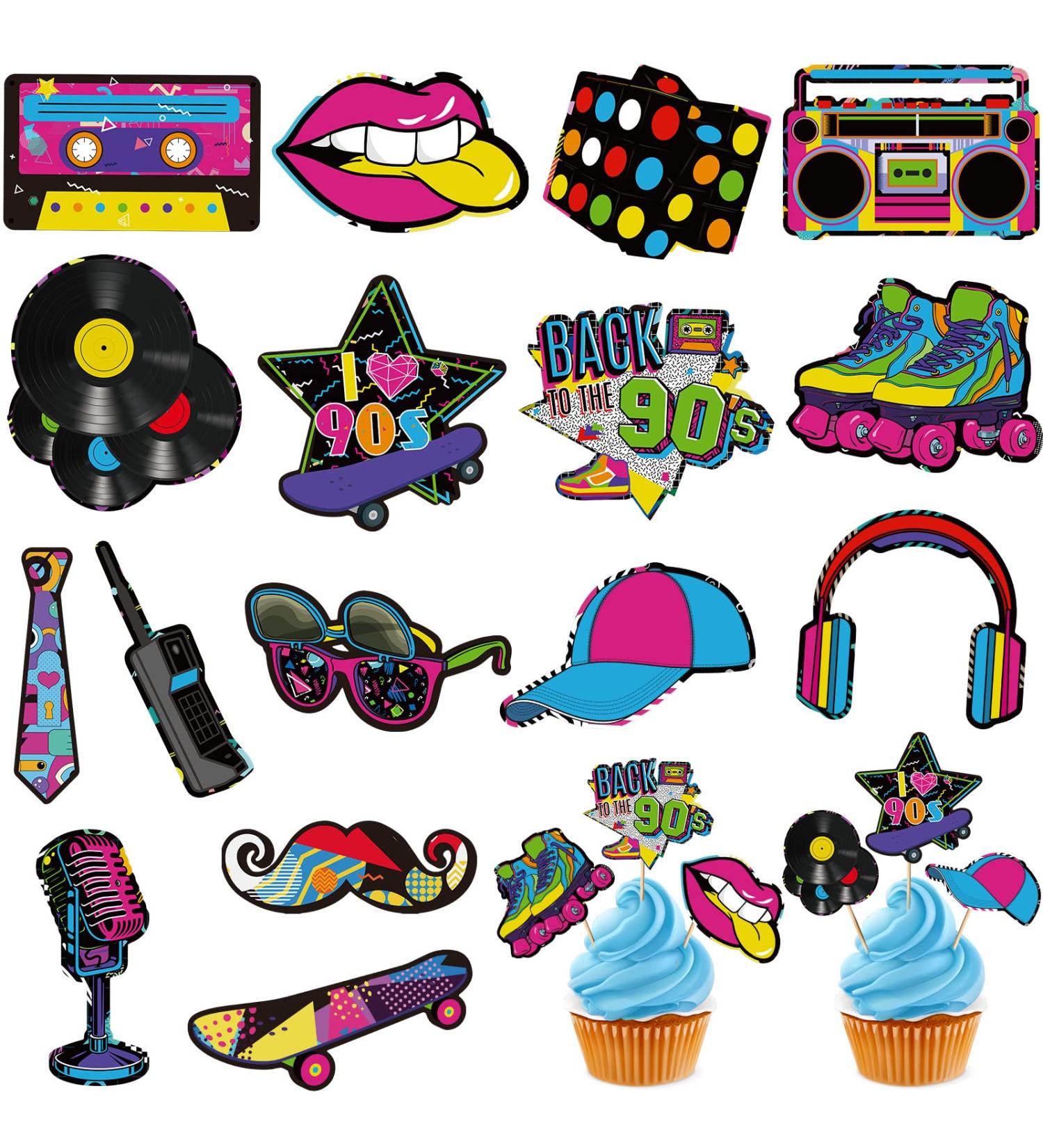 32-Piece Roller Skate Cake Topper Set - 90s Style | Birthday Party Decorations for Adults | DIY Cupcake Toppers by Totally Party Supplies - Buy Online on GoSupps.com