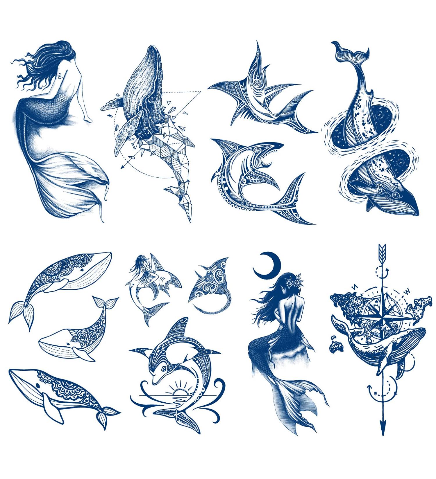 Kotbs Mermaid Whale Shark Semi-Permanent Tattoos | Plant-Based Ink | Waterproof Fake Tattoo Stickers | Long-Lasting | Adults & Kids - Buy Online on GoSupps.com