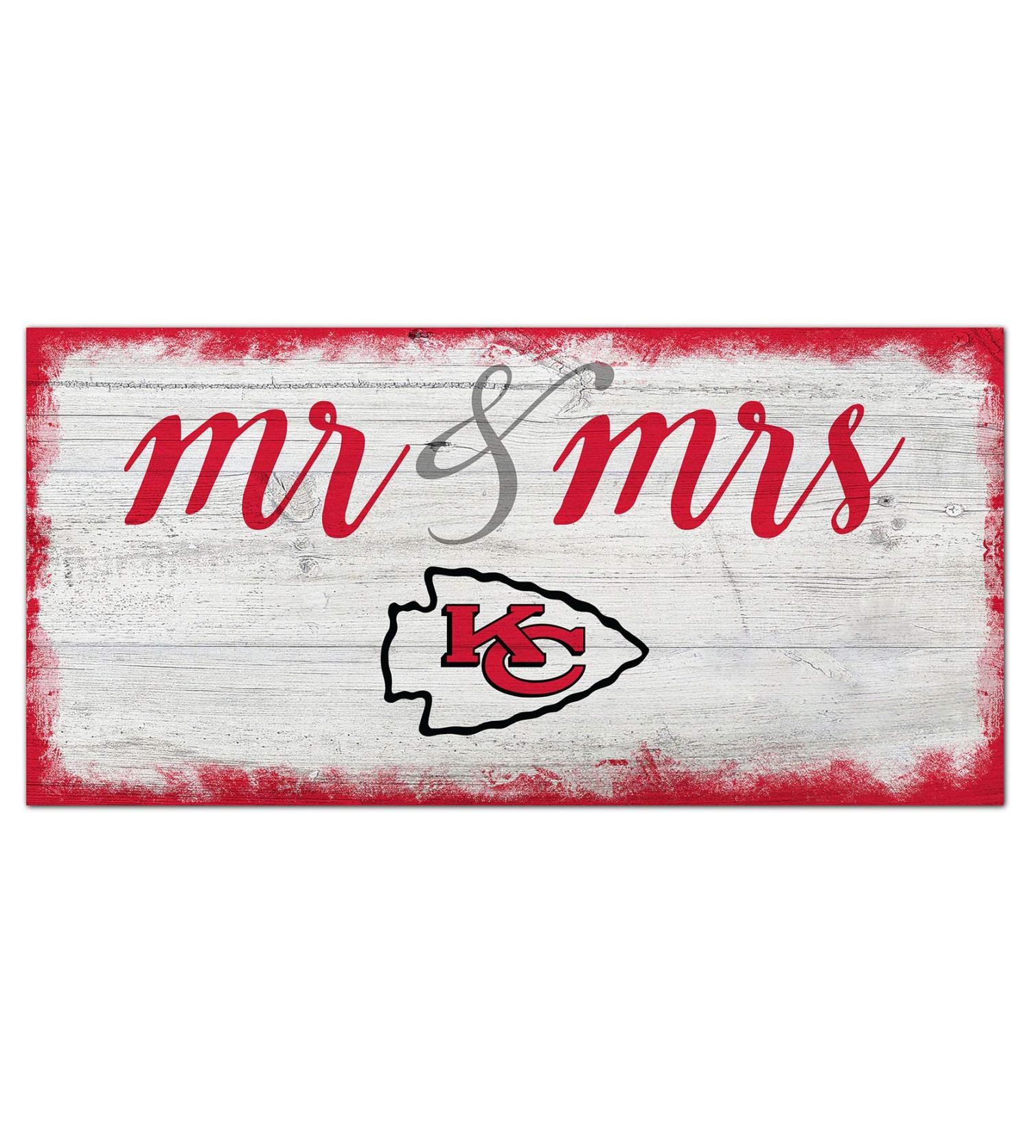 Fan Creations NFL Kansas City Chiefs Unisex Kansas City Chiefs Script Mr & Mrs Sign, Team Color, 6 x 12