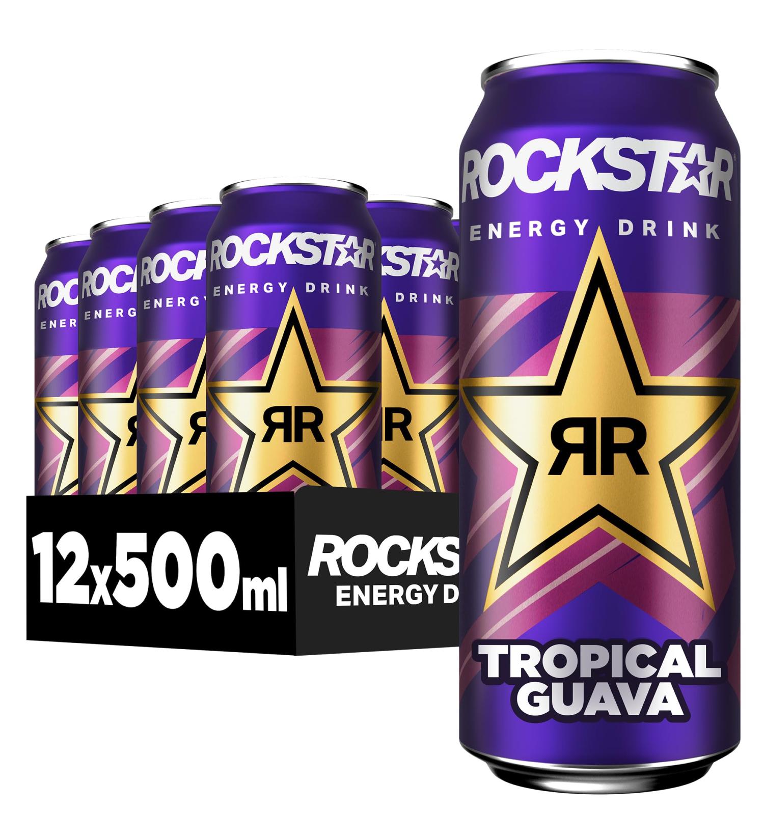 Rockstar Energy Drink Tropical Guava - Caffeinated Soft Drink (12 x 500ml) - Boost Your Energy Worldwide - Buy Online on GoSupps.com