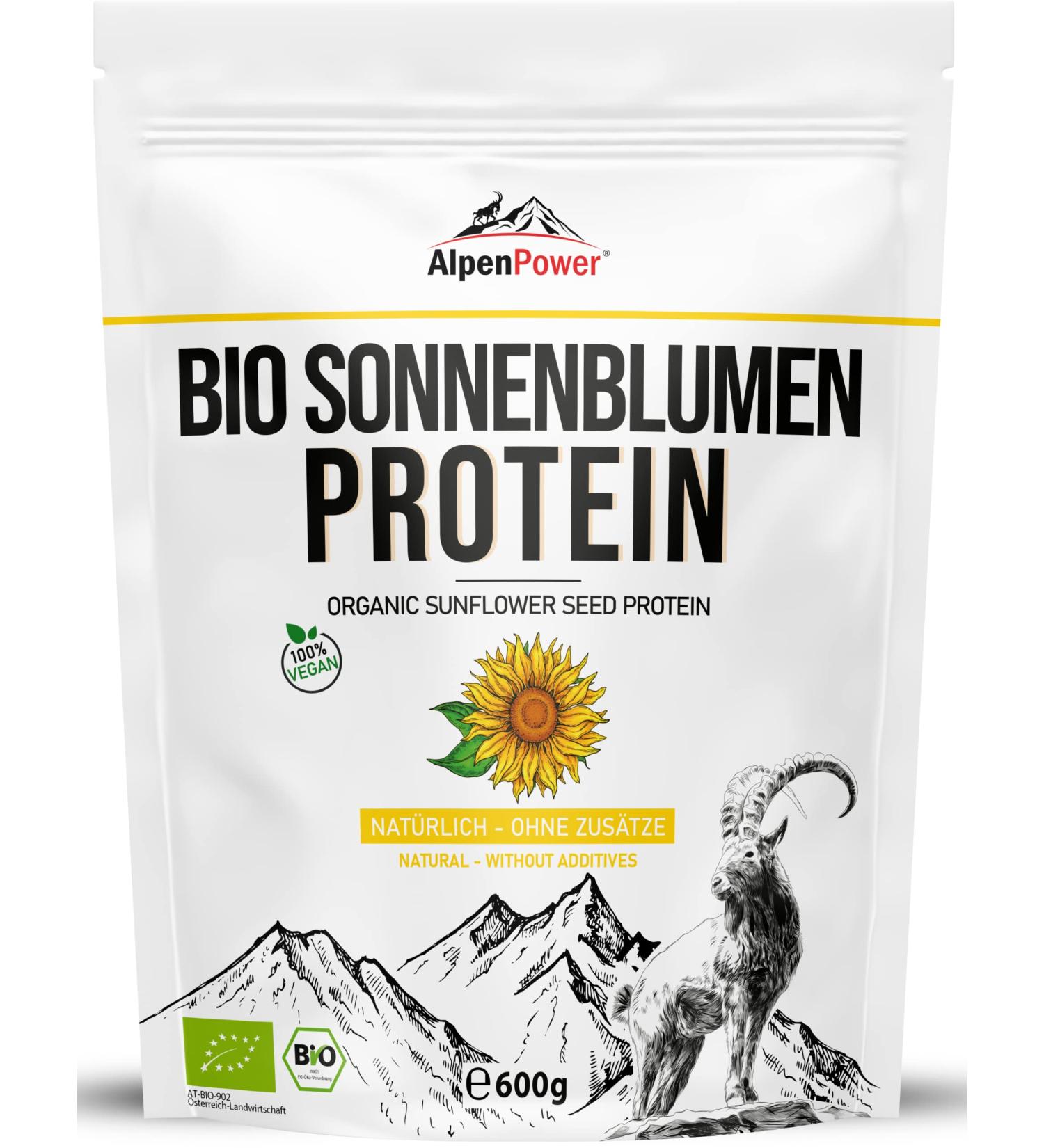 Alpine Power Organic Sunflower Protein 600g | 100% Pure Vegan Protein Powder from Austria | Additive-Free & Versatile - Buy Online on GoSupps.com