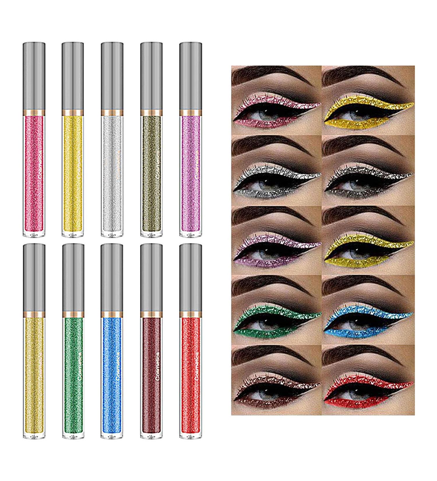 Shimmer Glitter Eyeshadow Quick Dry Colourful Pearl Liquid Eyeliner for Eye Beauty - Coloured Liquid Eyeliner Makeup Multifunctional Sparkling & Shimmer Eyes Makeup for Women Girls - Buy Online on GoSupps.com