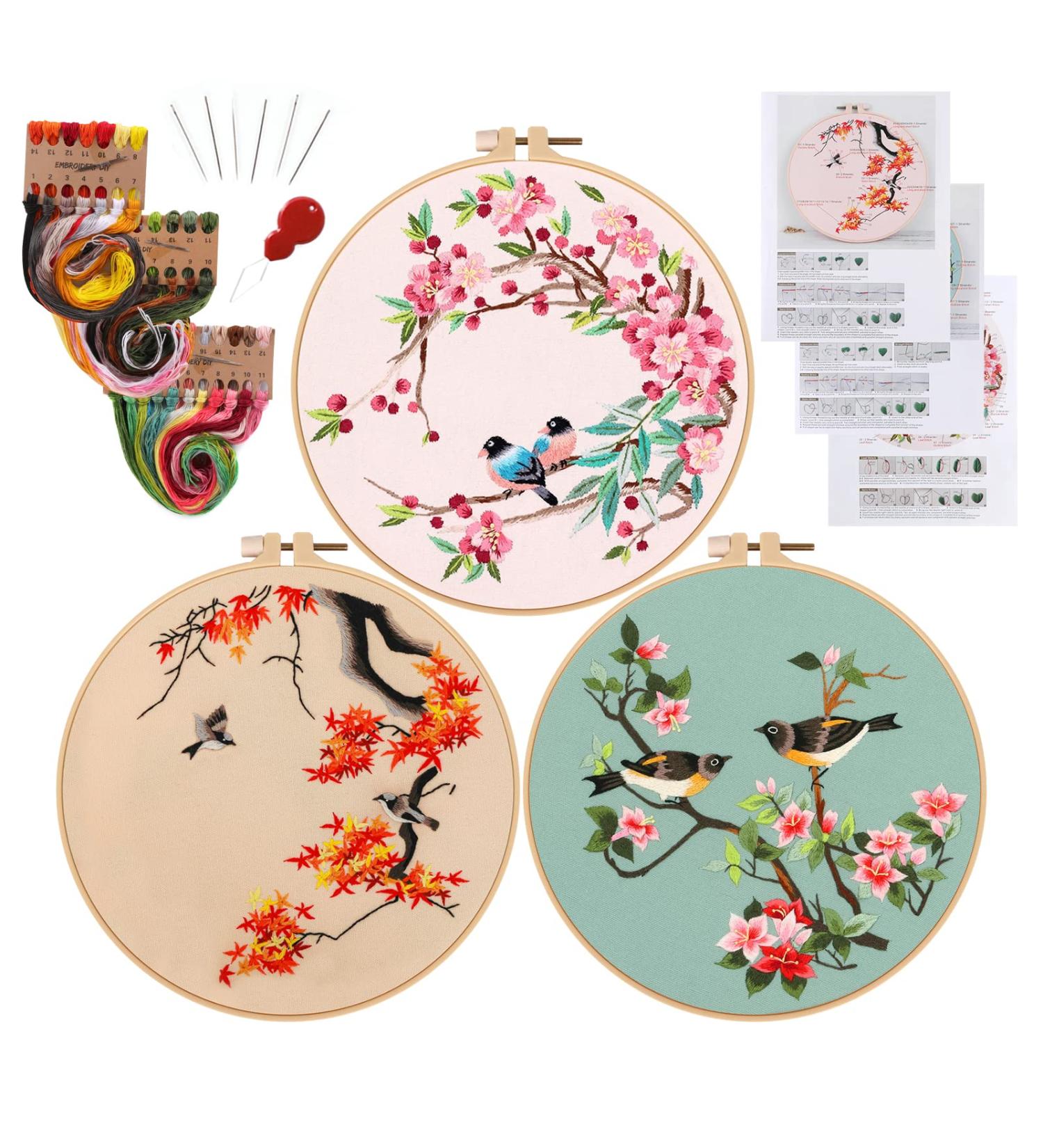 Anidaroel 3 Sets Embroidery Starters Kit for Beginners - Cross Stitch Kits for Adults with Birds Pattern - Includes Embroidery Cloth, Hoop, Threads, Needles - Buy Online on GoSupps.com