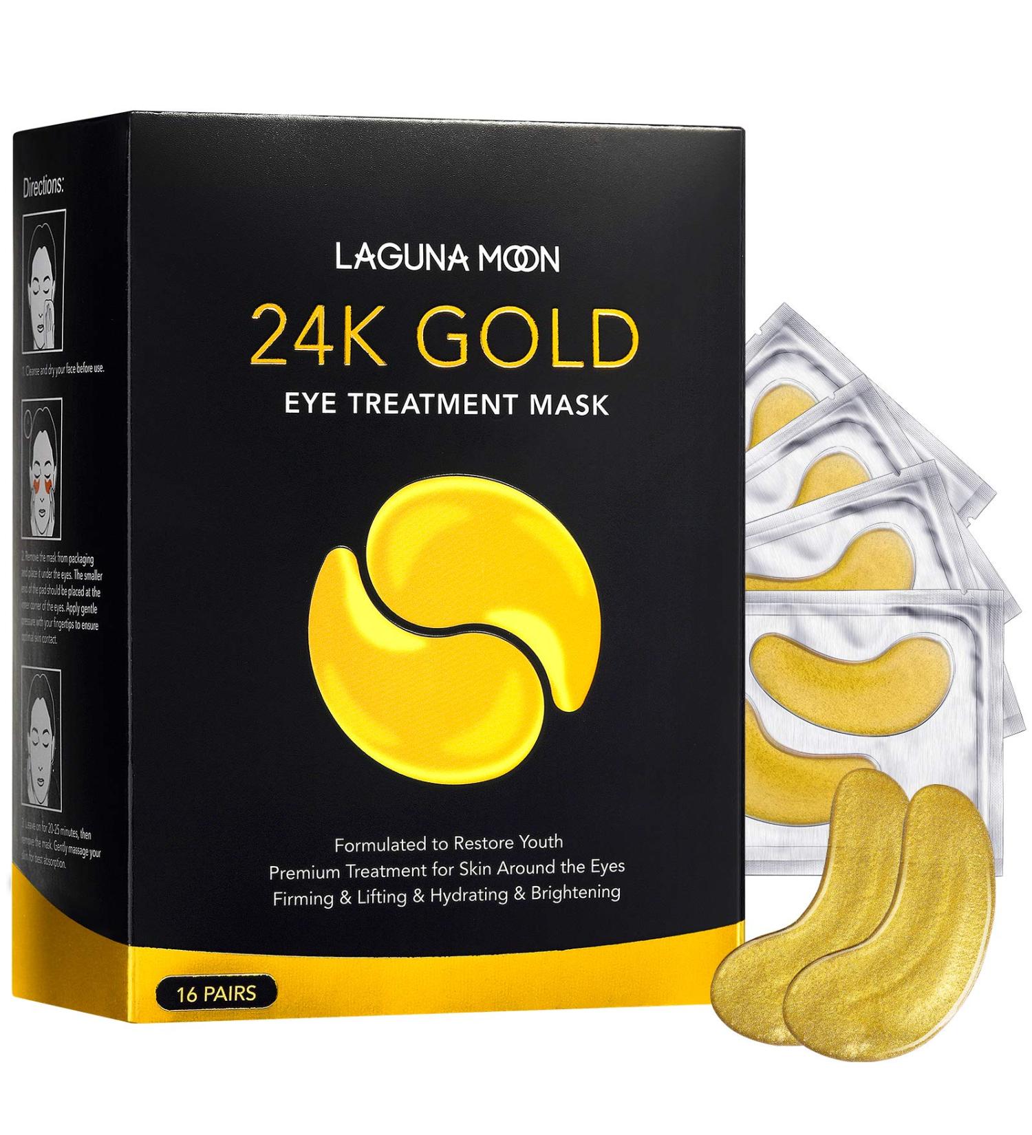 24K Gold Eye Mask - Anti-Aging Hydrolyzed Collagen Patches for Puffy Eyes Dark Circles & Wrinkles - 16 Pairs - Buy Online on GoSupps.com