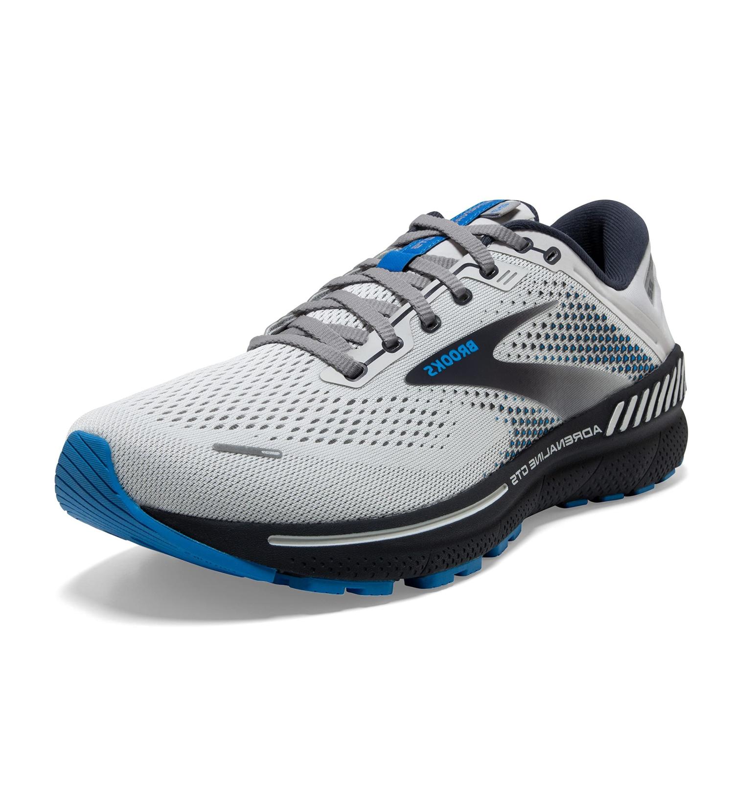 Brooks Adrenaline GTS 22 Men's Sneakers - Textile Lining, Synthetic Sole, Soft Cushioning - 10.5 Wide Oyster/India Ink/Blue - Buy Online on GoSupps.com