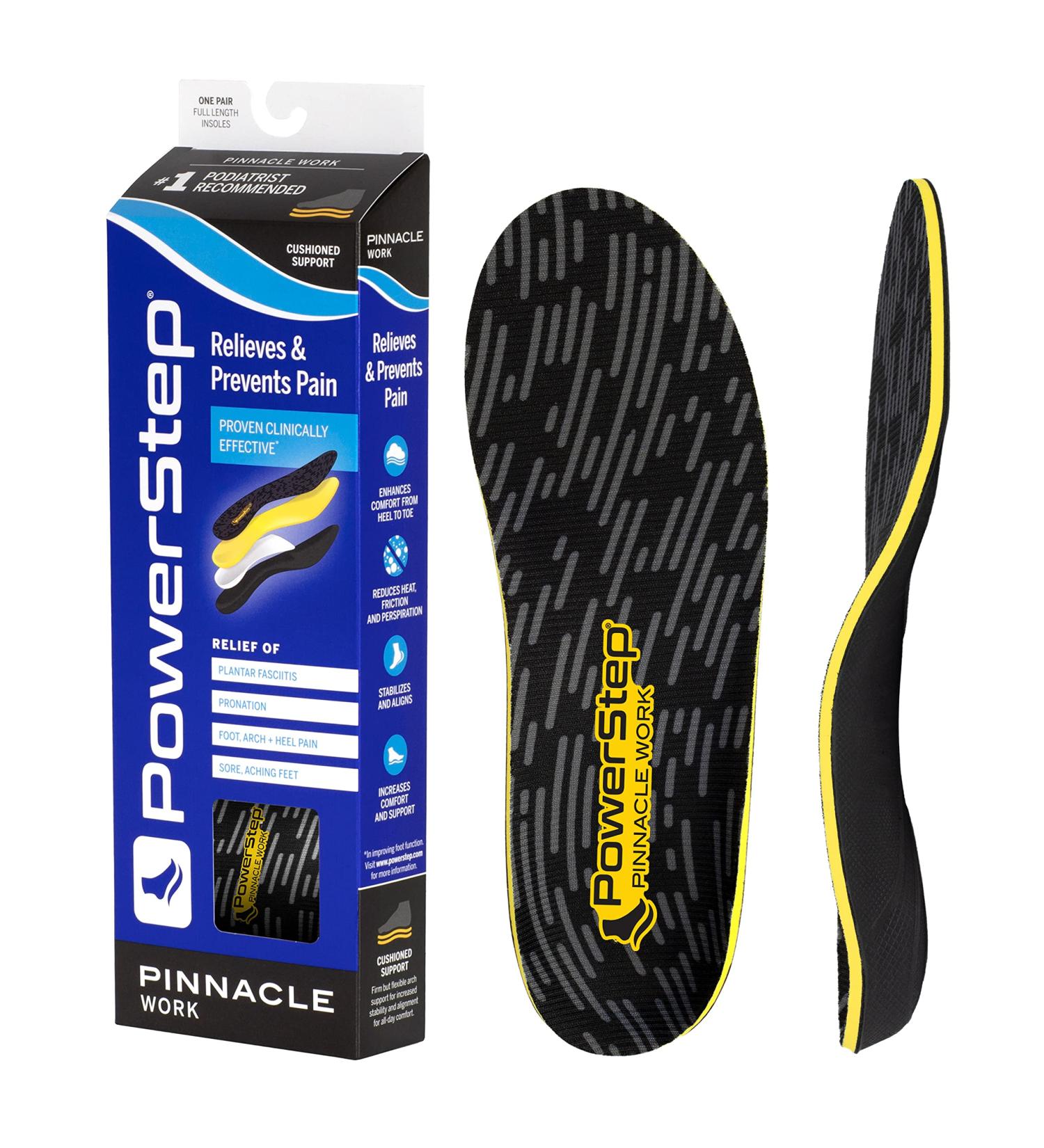 Powerstep Pinnacle Work Arch Support Insoles - Black/Yellow - Men's 4-4.5 / Women's 6-6.5 - Buy Online on GoSupps.com