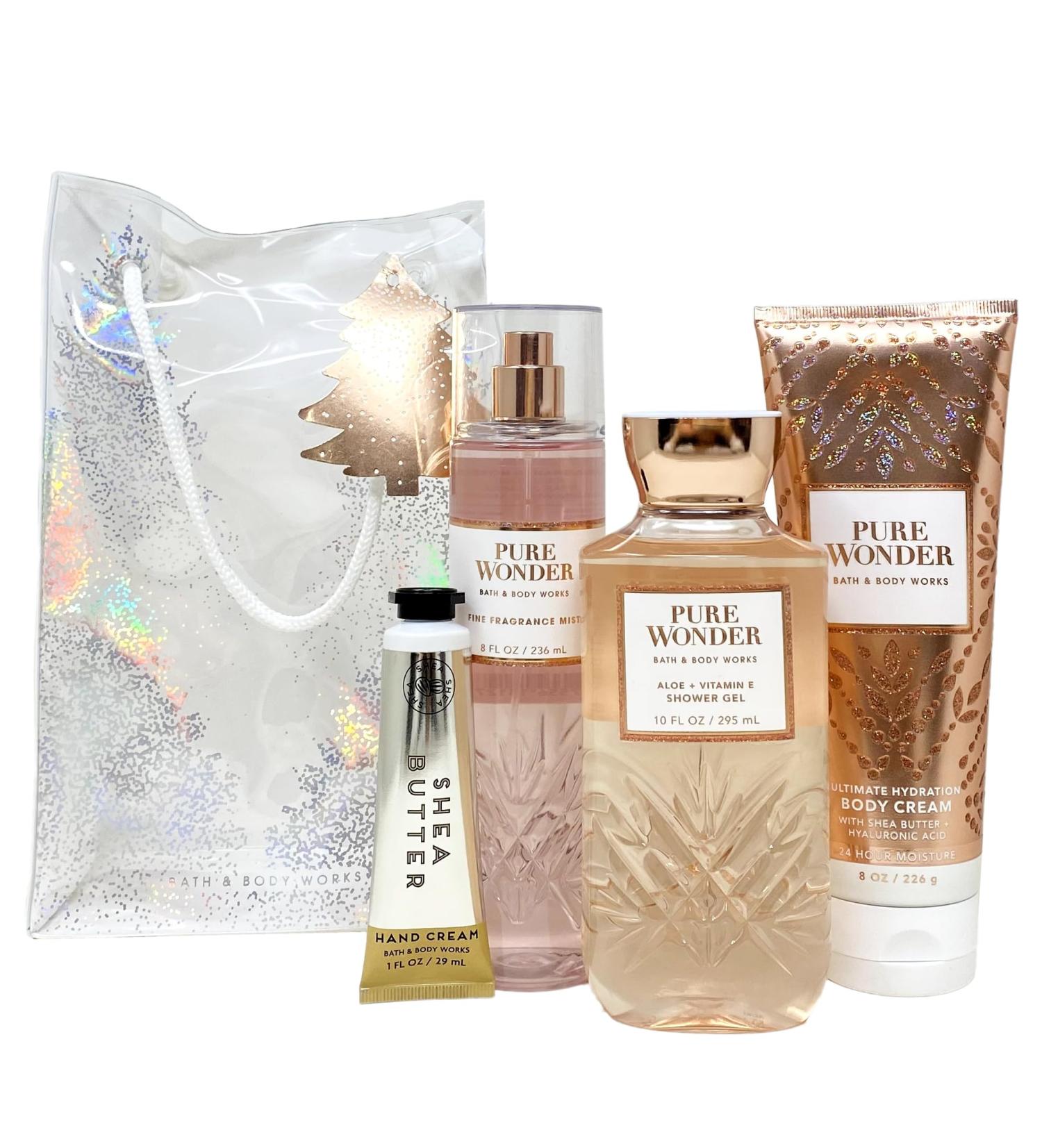 Bath & Body Works PURE WONDER 4 Piece Gift Bag Set Full Size Fragrance Mist Body Cream Shower Gel & Hand Cream Perfect Pink Gift - Buy Online on GoSupps.com