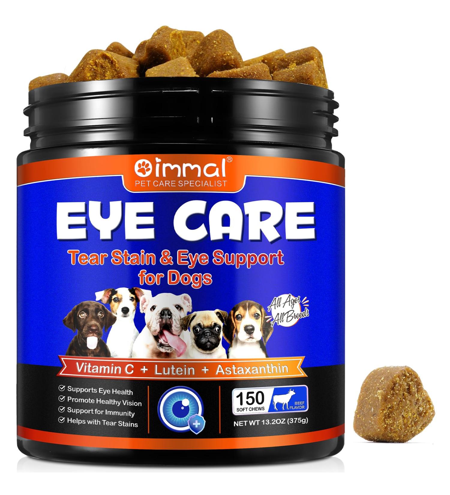 Dog Supplement for Eye Support Eye Health Chews for Dogs Dog Tear Stain Supplement Chews for Dogs with Lutein Zeaxanthin Astaxanthin Lubricates Eyes Immune Support - Buy Online on GoSupps.com