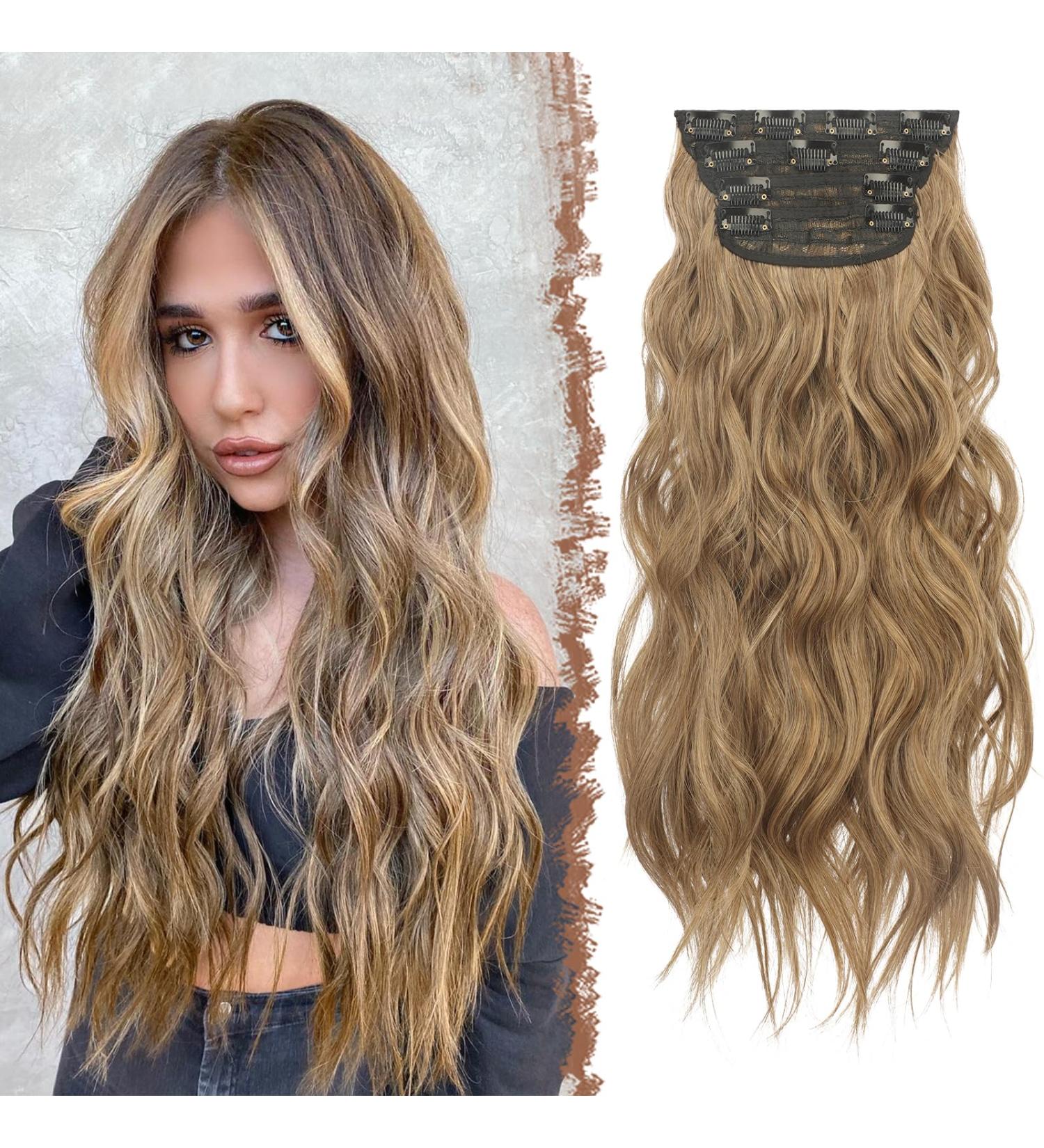 Feshfen Clip-In Extensions | 4PC Synthetic Wavy Hair Extensions (Brown & Blonde 50 cm) - Effortless Volume & Style for Women - Buy Online on GoSupps.com