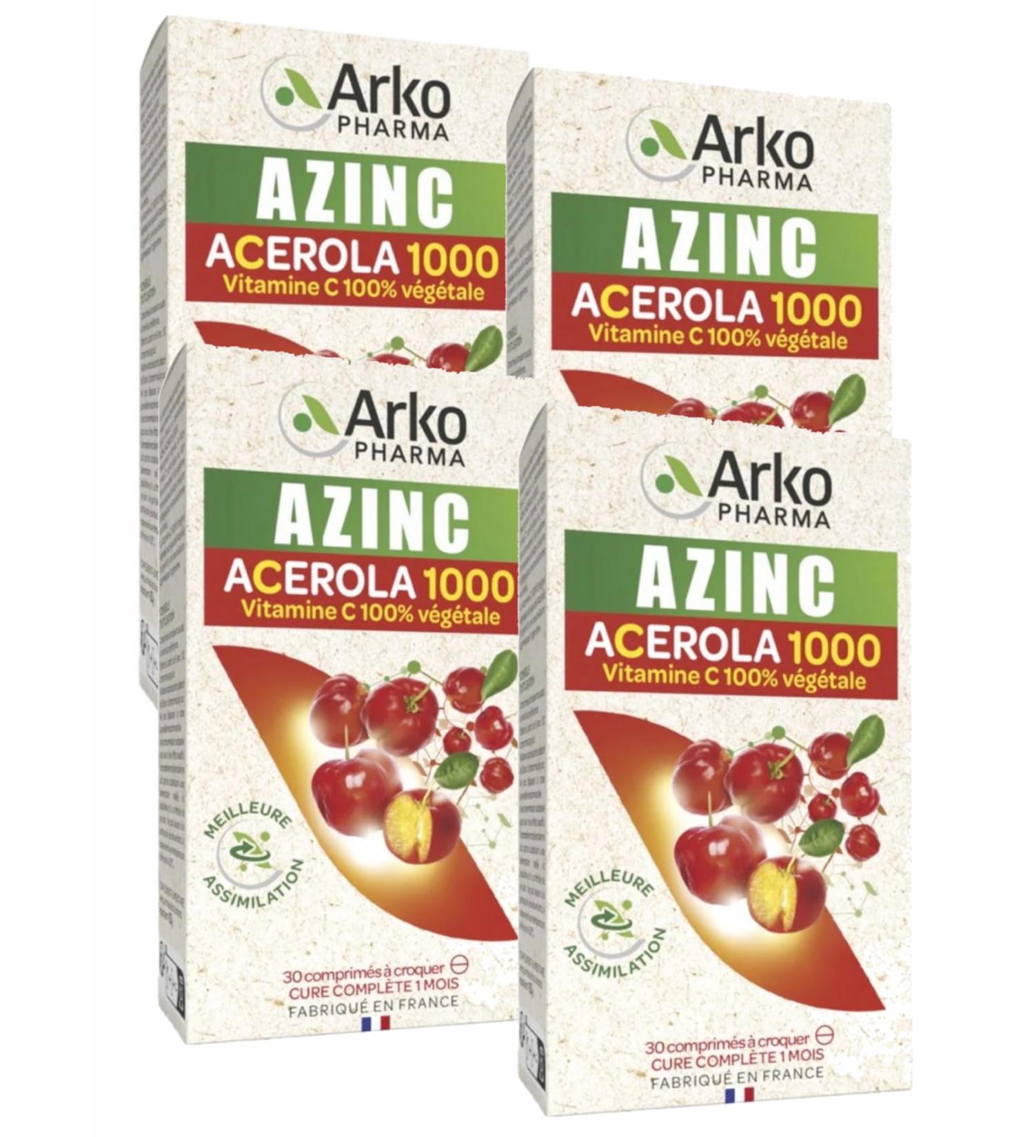 Arkopharma Azinc Ac rola 1000 - Vitamine C 100% V g tale - Lot de 4 Boites de 30 Comprim s (4)