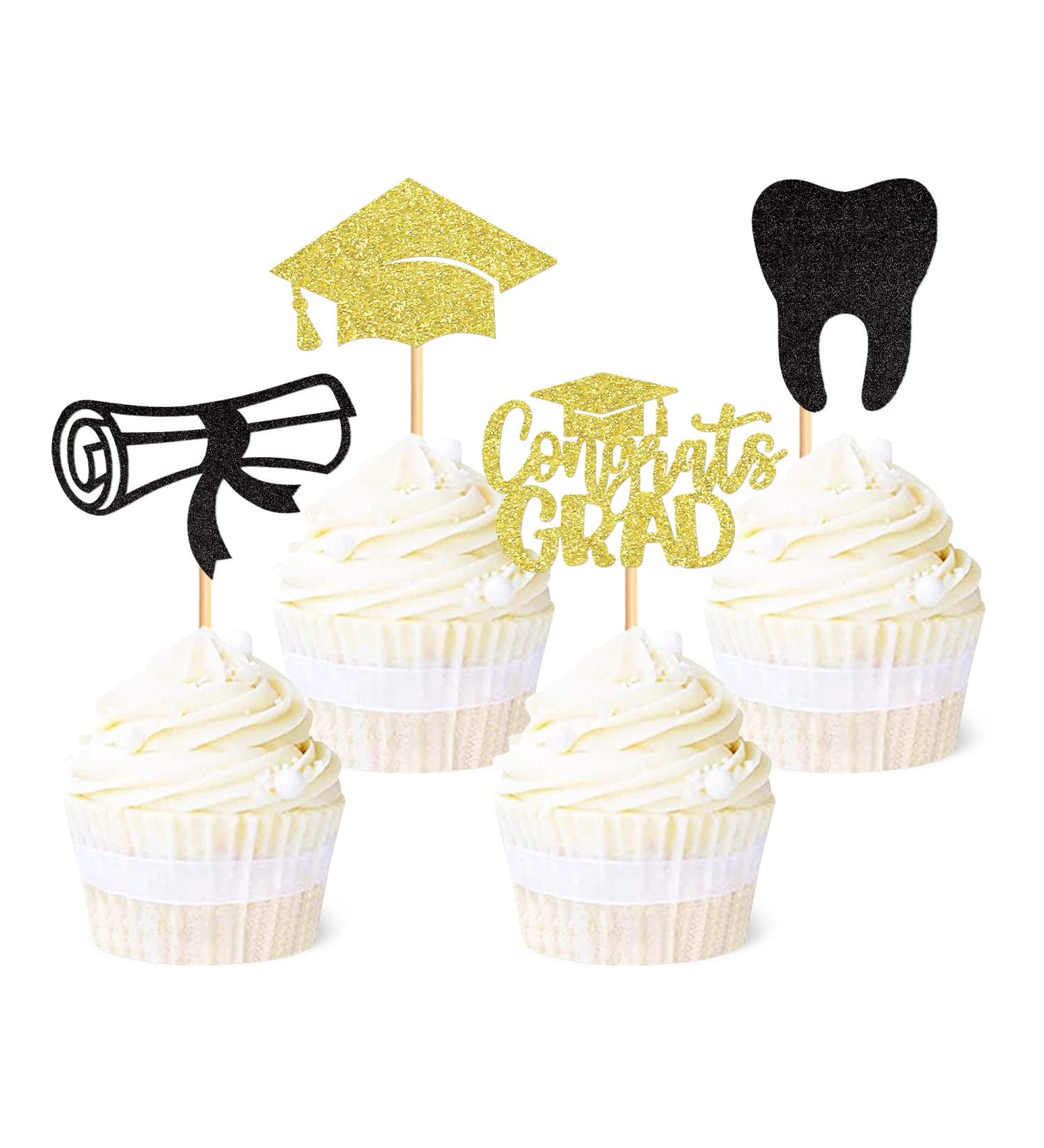 Ercadio 24 Pack Dentist Graduation Cupcake Toppers Black Gold Glitter Congrats Grad Tooth Cupcake Picks 2024 Graduation Diploma Cupcake Toppers for 2024 Graduation Theme Party Cake Decors Supplies A-grad Gold - Buy Online on GoSupps.com