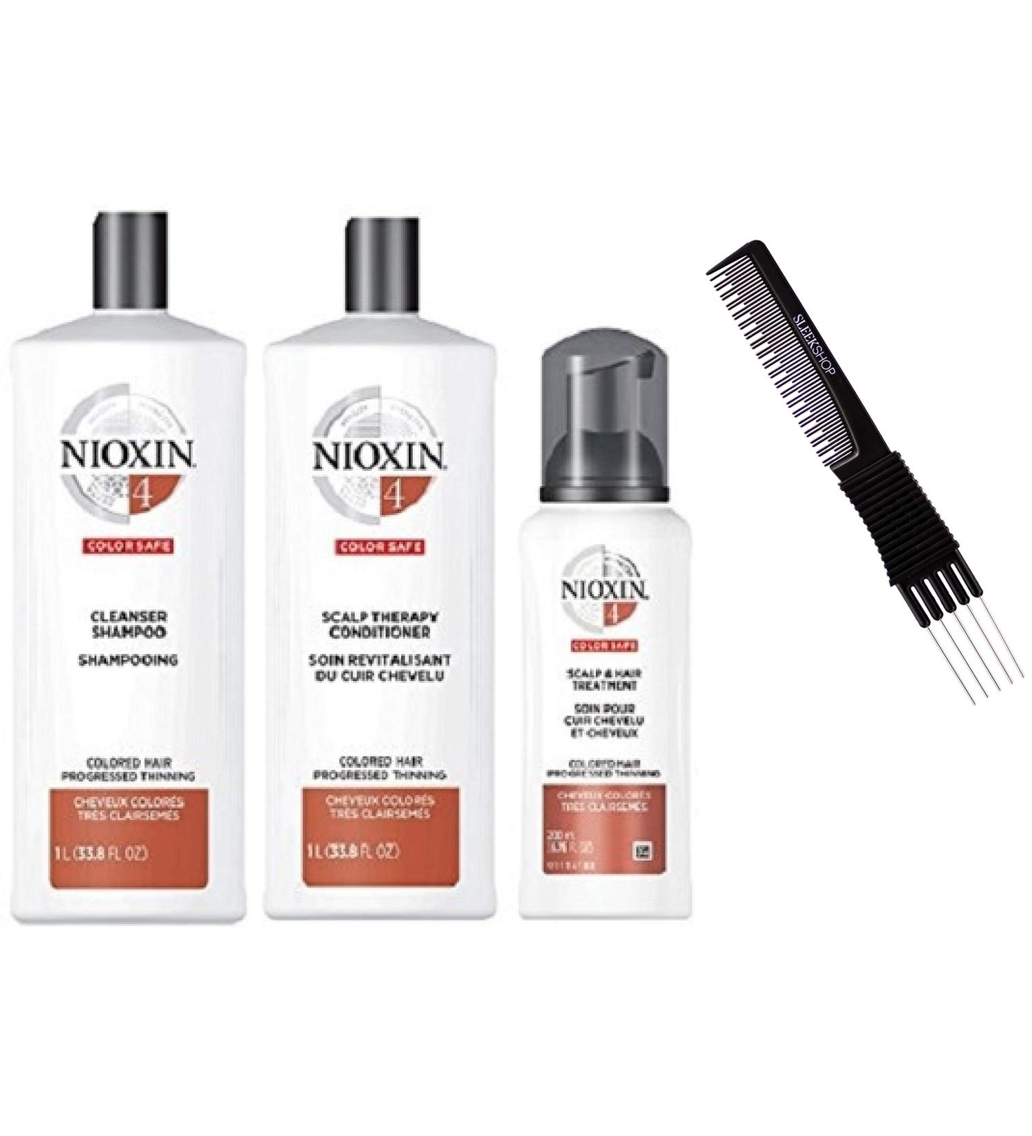fragile hair NlOXlN System 1 LARGE STARTER KIT for Natural Hair & Light Thinning 3-piece TRIO Kit (w/ Sleek Premium Carbon Teasing Comb) Boost Fine Hair (System 4 LARGE KIT (33 oz + 33 oz + 6.7 oz))