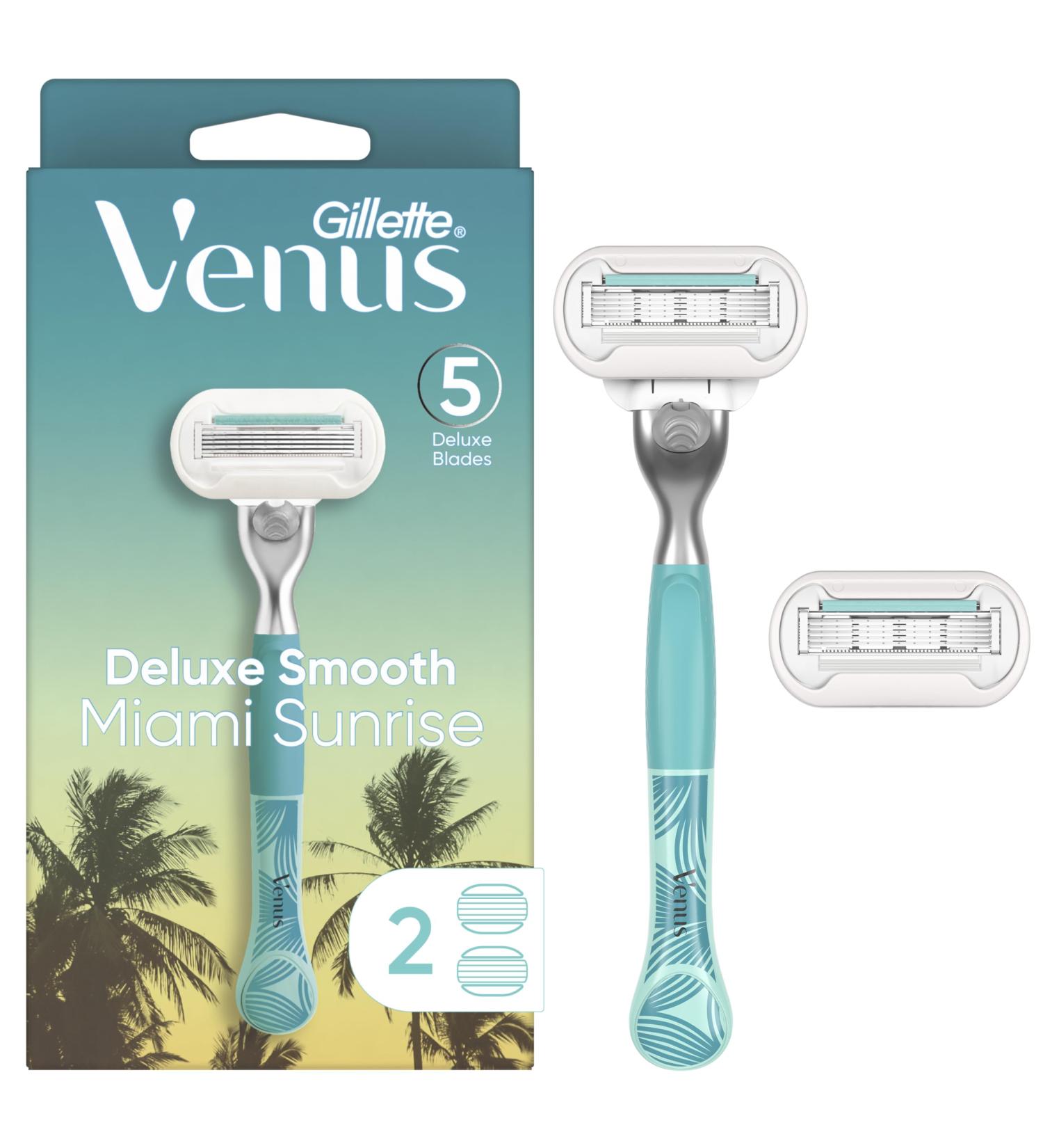 Gillette Venus Miami Sunrise Deluxe Smooth Sensitive 1 Women's Razor 2 Refills - Buy Online on GoSupps.com