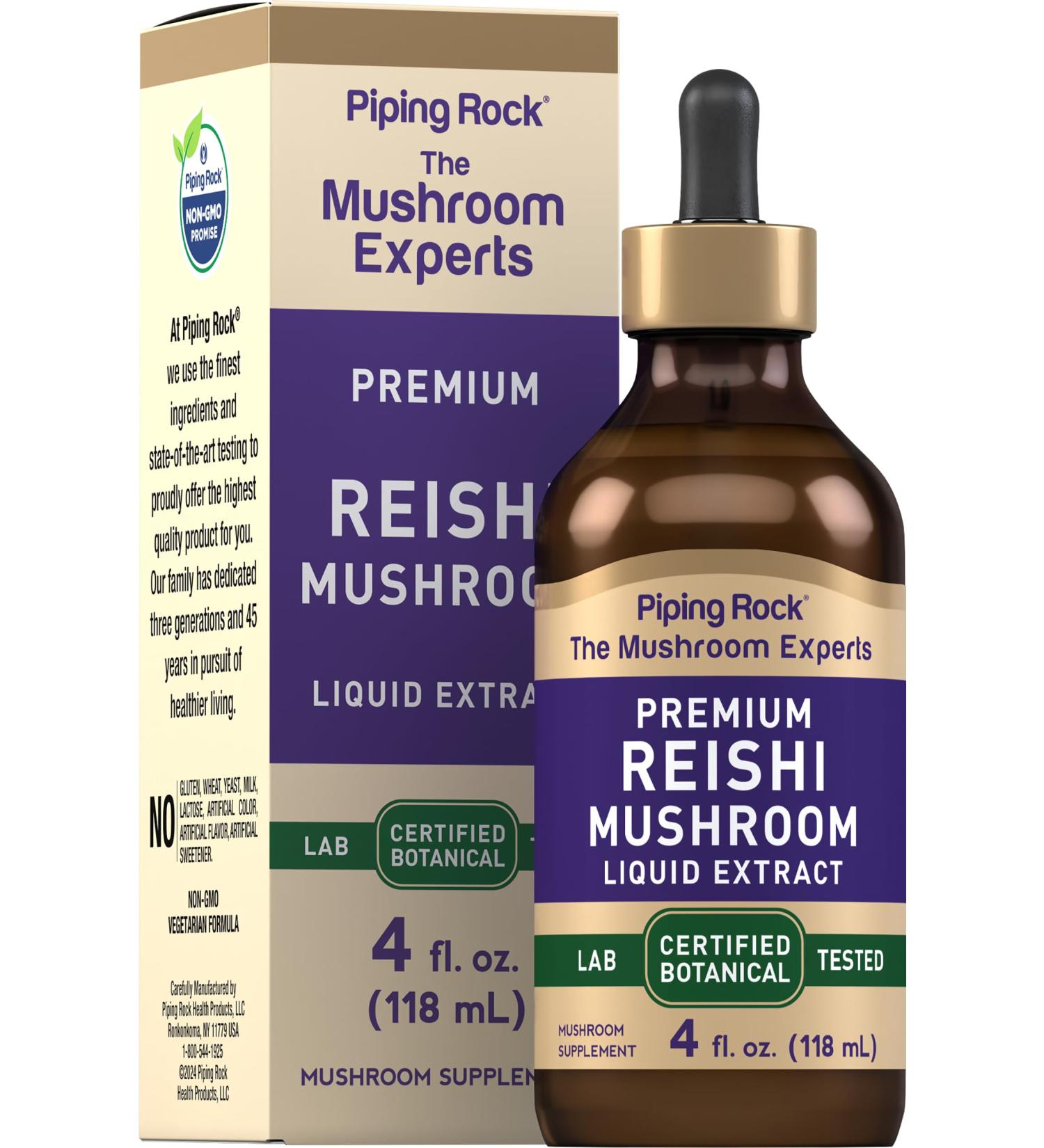Piping Rock Reishi Mushroom Extract Tincture | 4 fl oz | Vegetarian Liquid Drops | Alcohol Free | Non-GMO Gluten Free Supplement - Buy Online on GoSupps.com