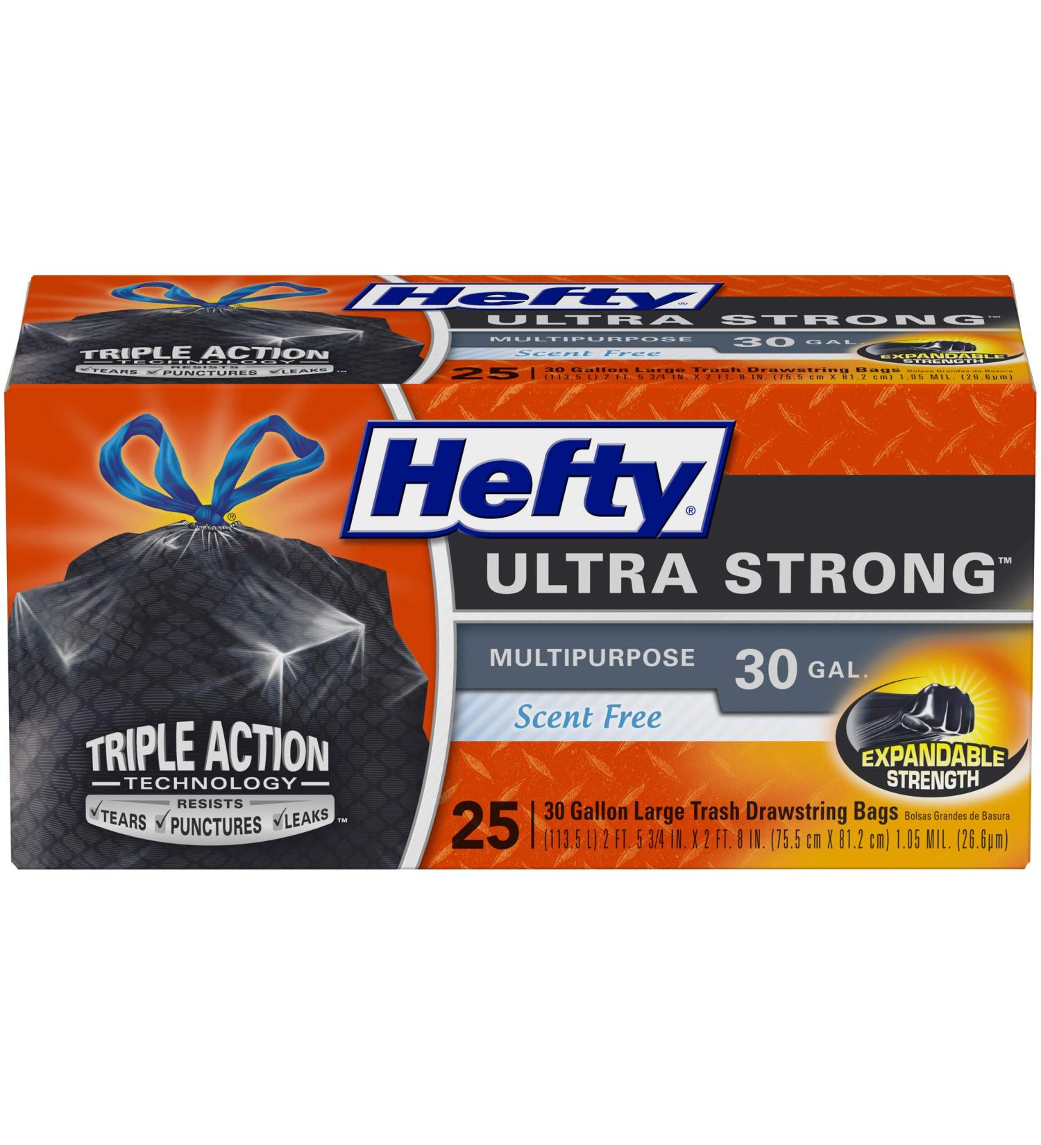 Hefty Ultra Strong 30 Gallon Trash Bags, 25 Count, Black, Unscented - Buy Online on GoSupps.com