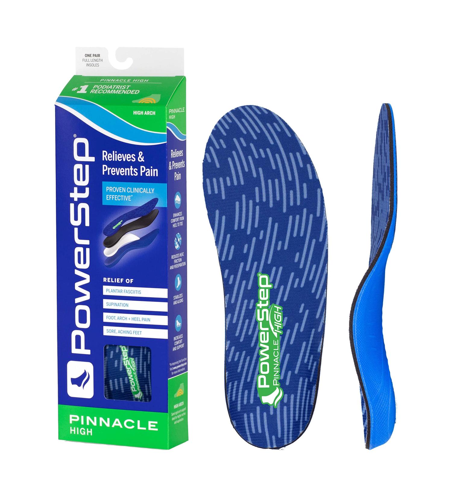 Powerstep Pinnacle High Arch Pain Relief Insole - Men's 12-13 Blue/Green | High Arch Support Orthotic for Women and Men - Buy Online on GoSupps.com