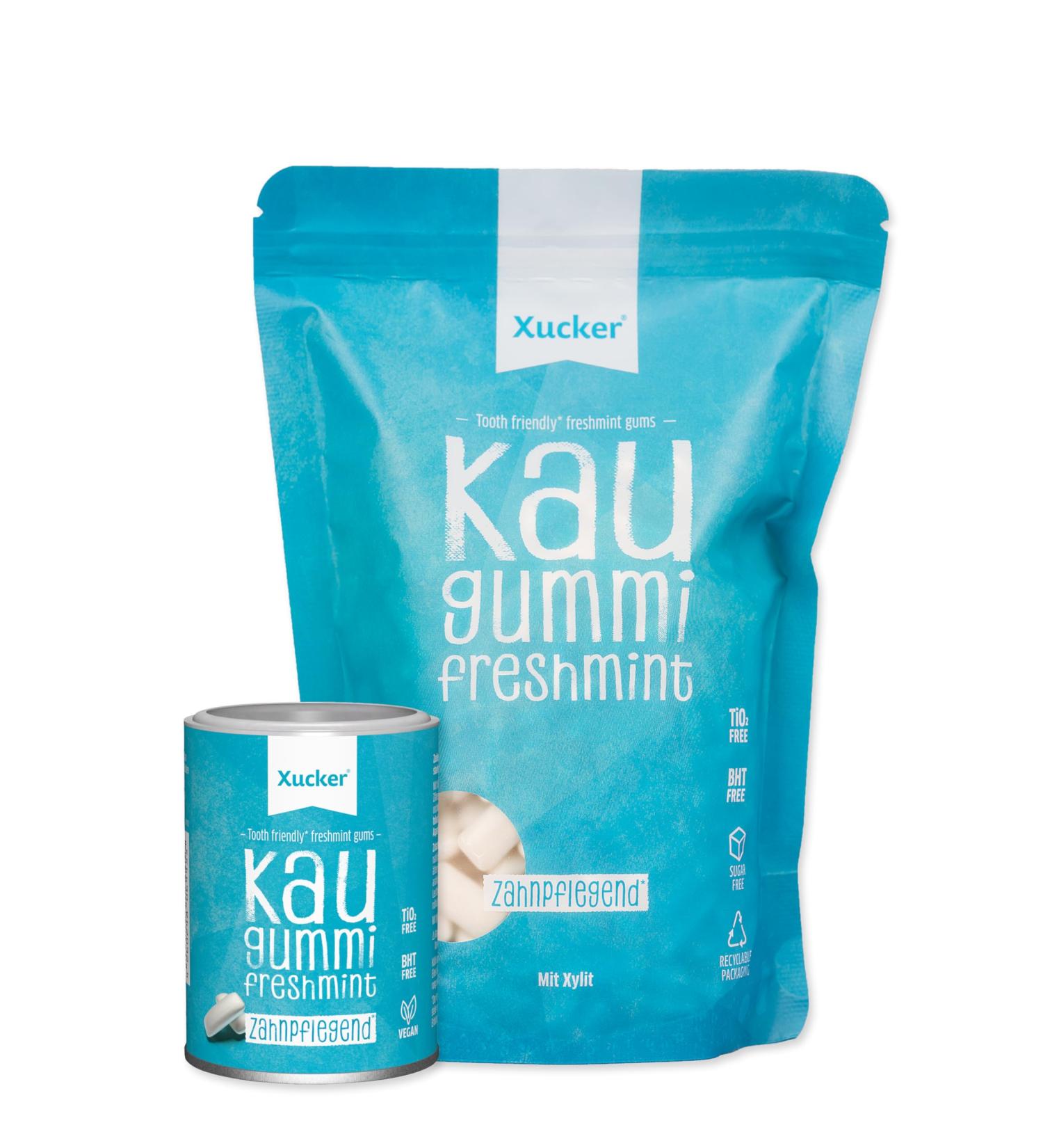 Xucker Sugar-Free Dental Care Chewing Gum - Vegan Xylitol Fresh Mint for Bad Breath - 100g + 600g Bag Set - Buy Online on GoSupps.com