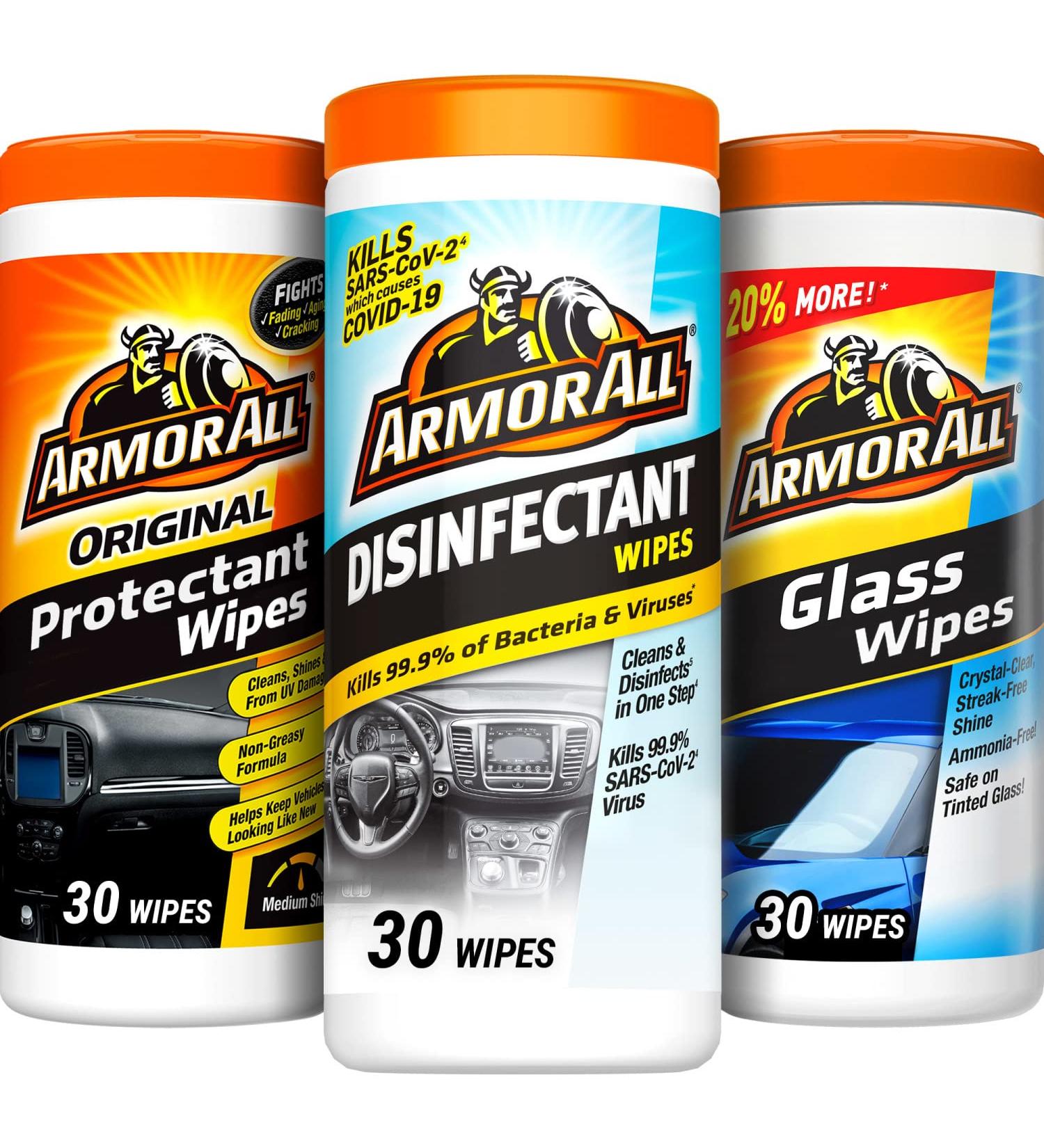 Armor All Car Cleaning Wipes Variety Pack - Disinfectant, Glass Cleaner, Protectant - 3 Pack for Cars, Trucks, Motorcycles - Buy Online on GoSupps.com