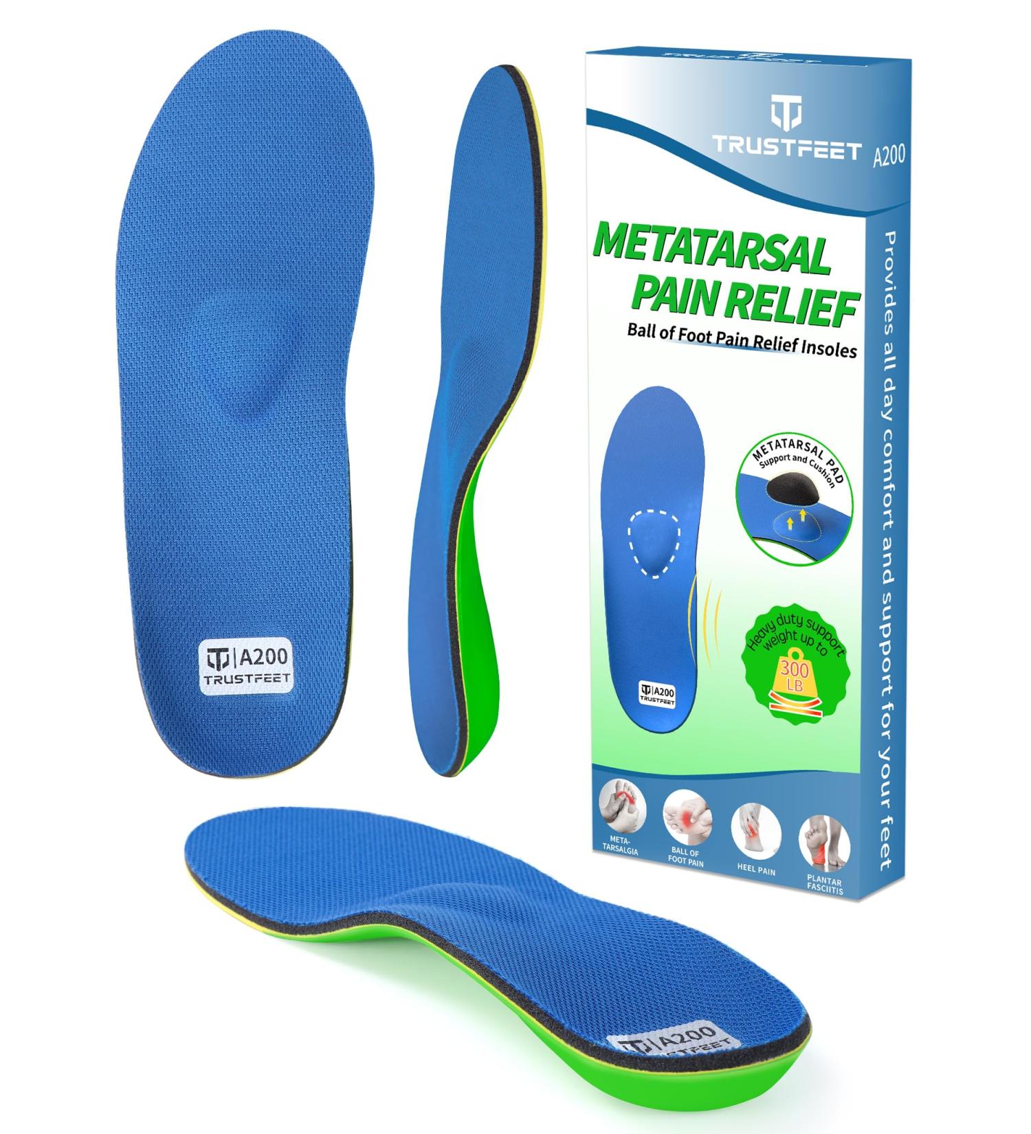 Trustfeet Heavy Duty Metatarsal Pain Relief Insoles - For Morton's Neuroma, Plantar Fasciitis, and Arch Support - Men/Women-F (UK 8.5-9) - 28CM Mixed (Blue/Green/Yellow) - Buy Online on GoSupps.com