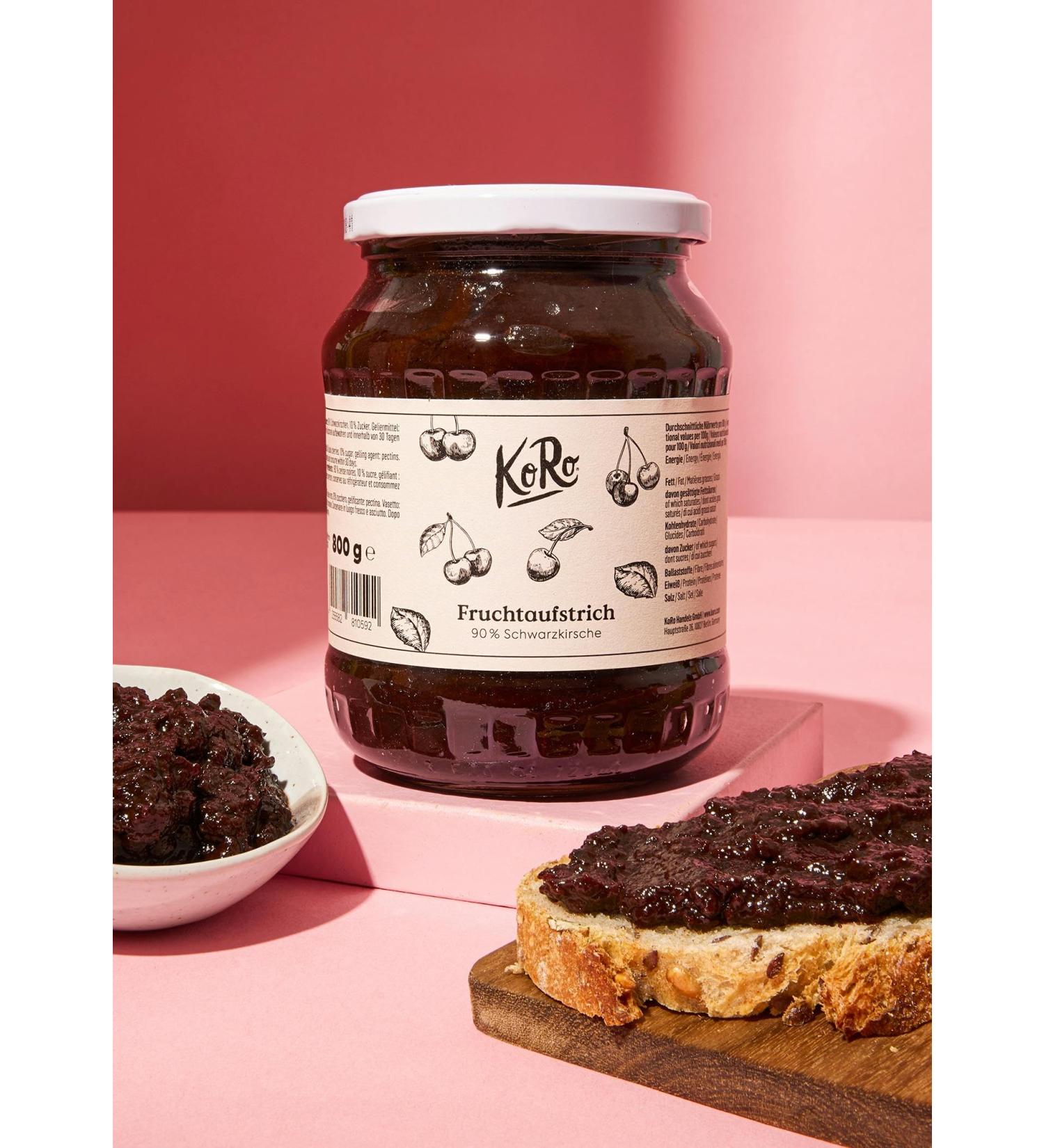 KoRo - Morello cherry spread 90% fruit 800 g - Made with only three ingredients - Intense black cherry flavor - Spreadable - Vegan - Buy Online on GoSupps.com