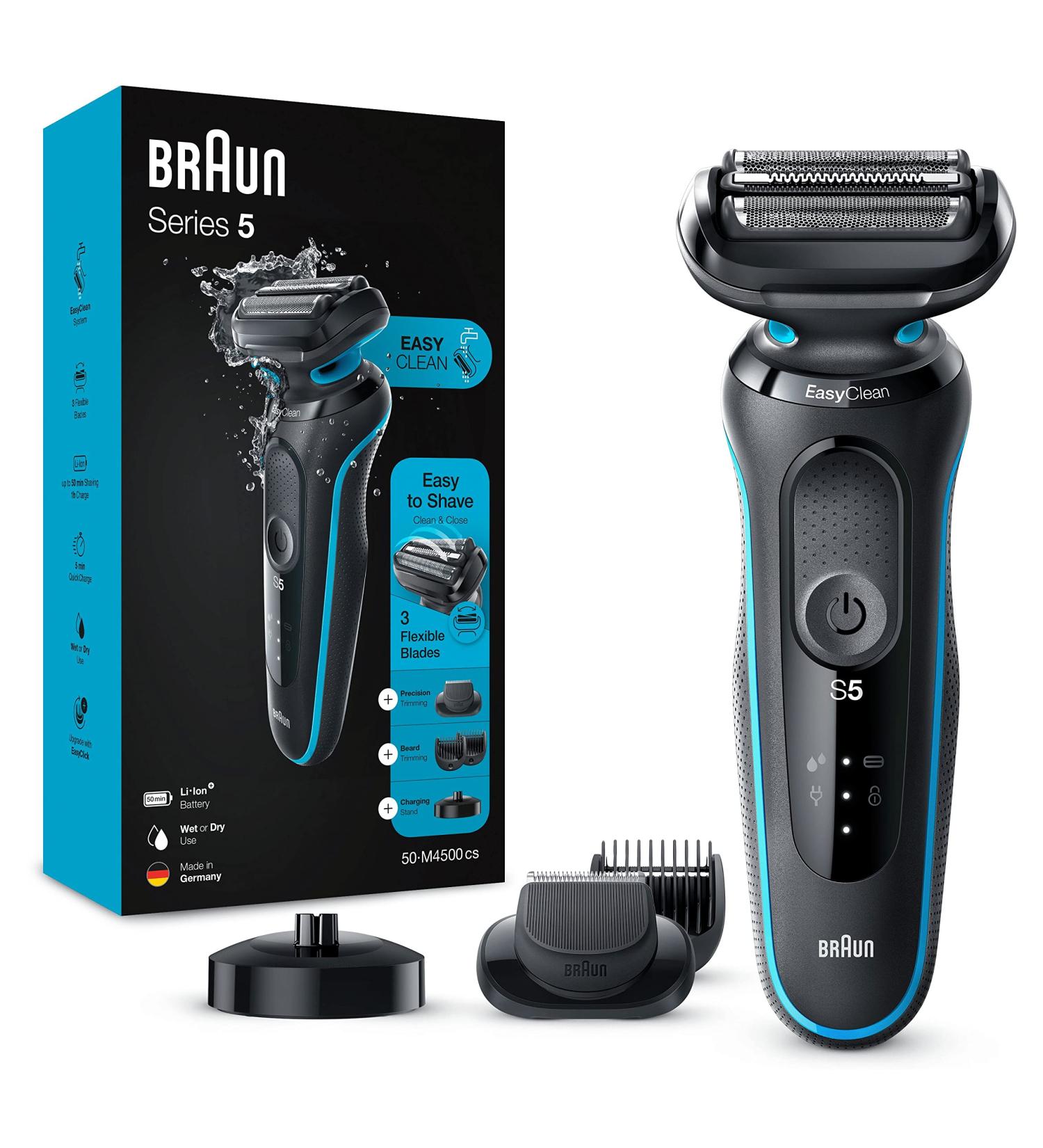 Buy Braun Series 5 CS Razor for Men - Electric Shaver with 3 Flexible Blades & Beard Trimmer | M4500CS Turquoise & 53B Black - International Shipping Available - Buy Online on GoSupps.com