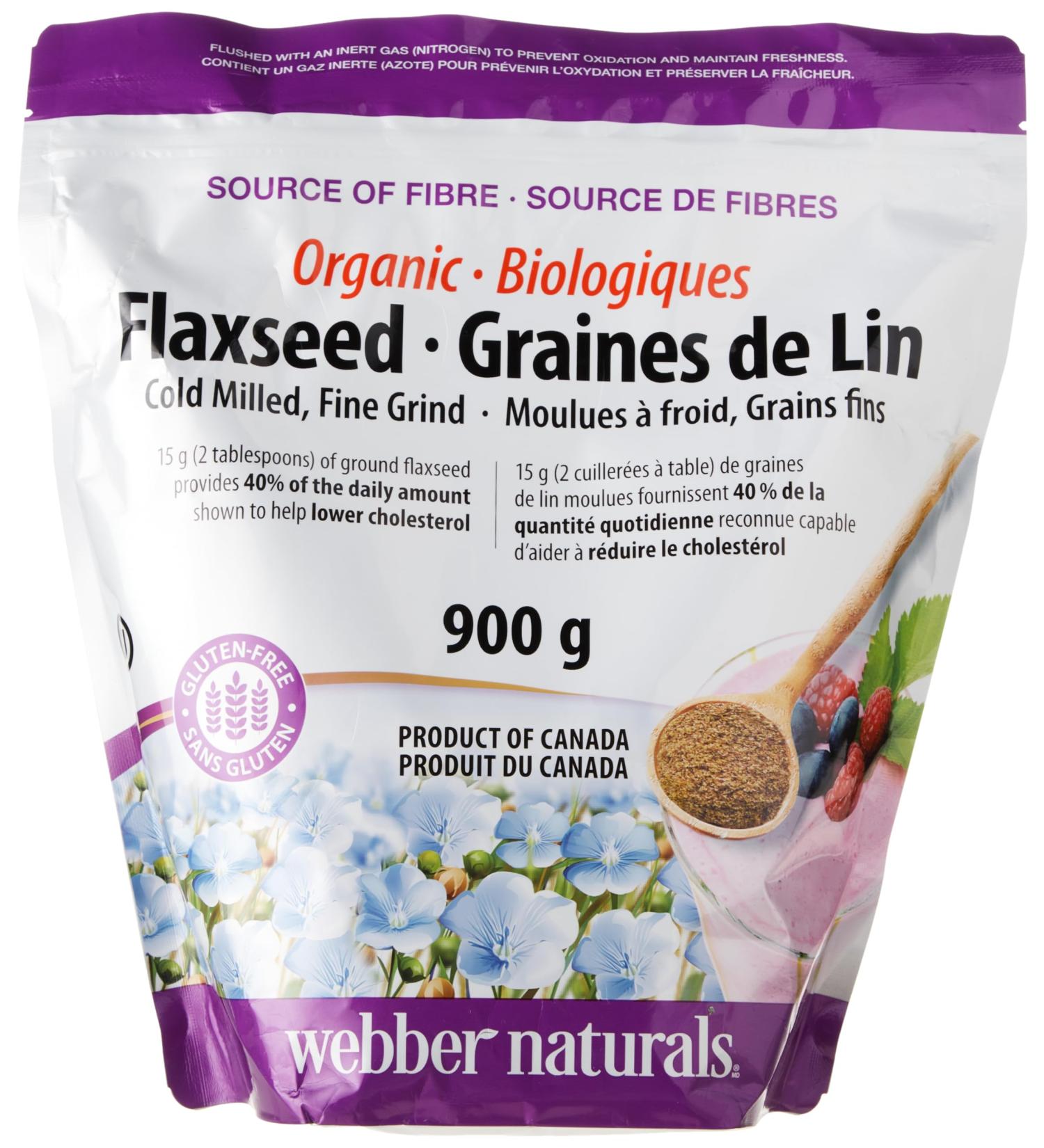 Webber Naturals Cold Milled Ground Flaxseed - Certified Organic -900g (Econo Pack) - Buy Online on GoSupps.com